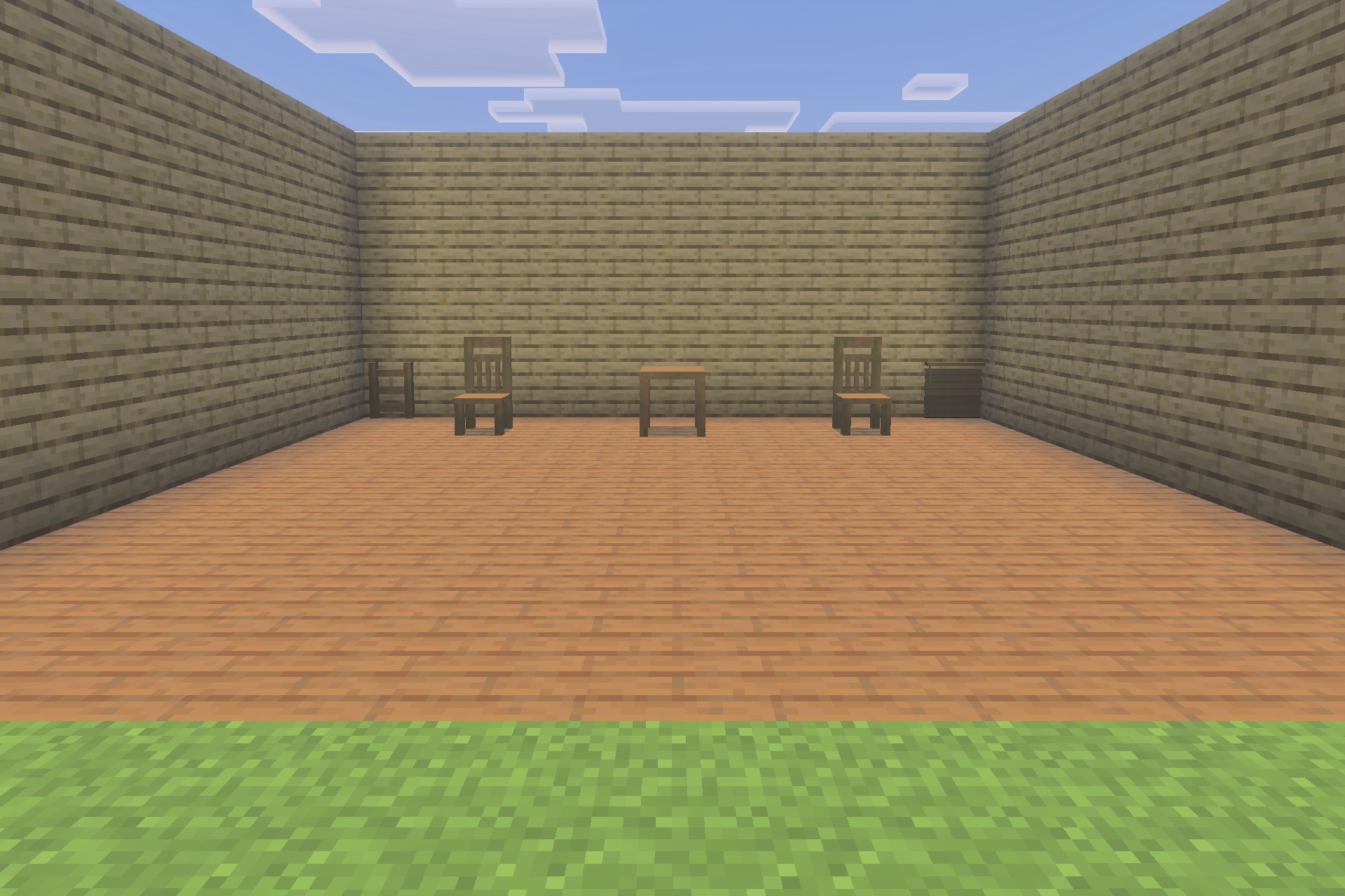 Rustic Furniture Addon Screenshot 3 A wooden room interior with two chairs and a small center table