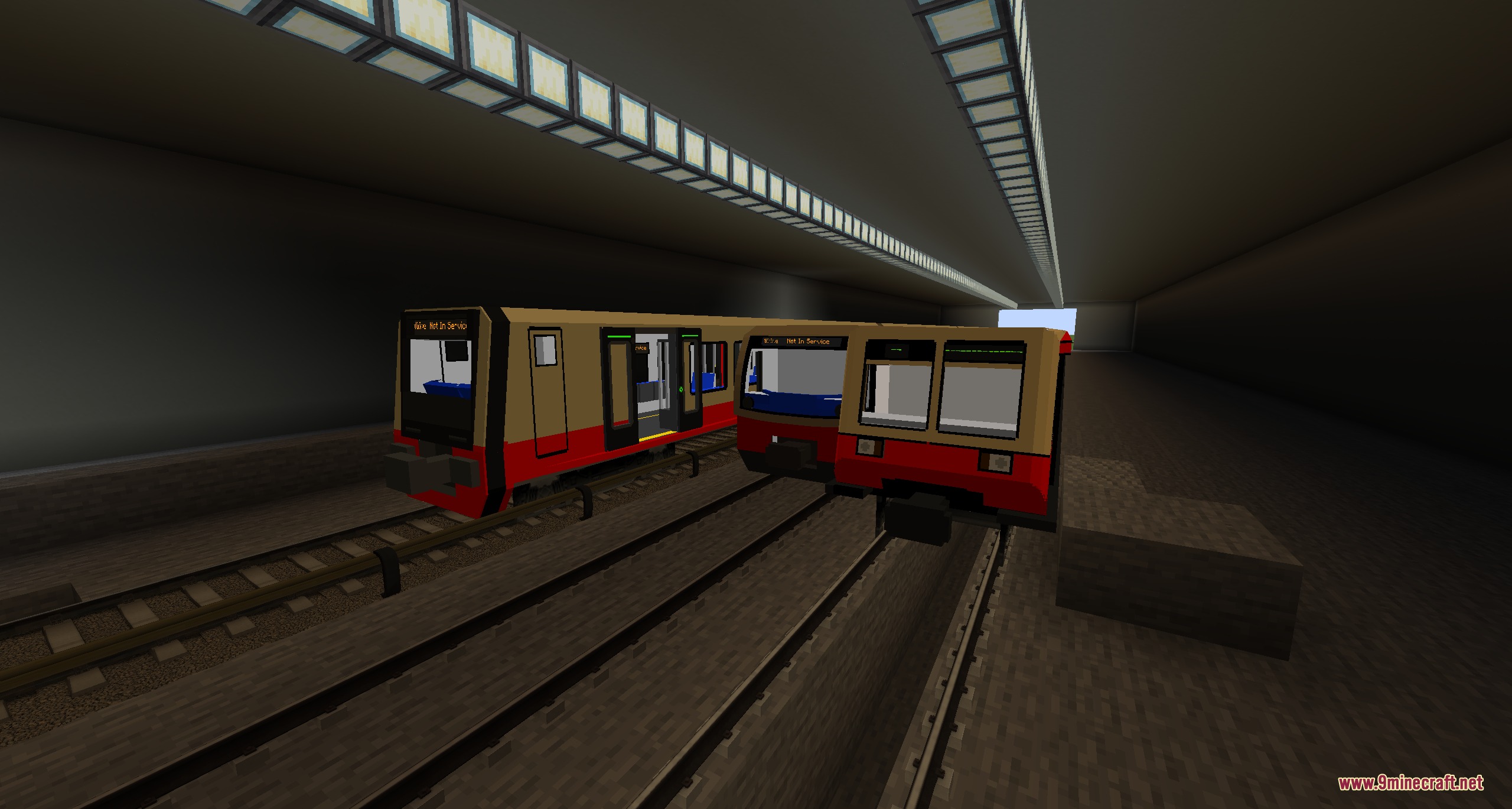 S Bahn Berlin Pack Resource Pack Screenshot 1 Detailed red and beige Berlin trains parked on tracks inside a tunnel