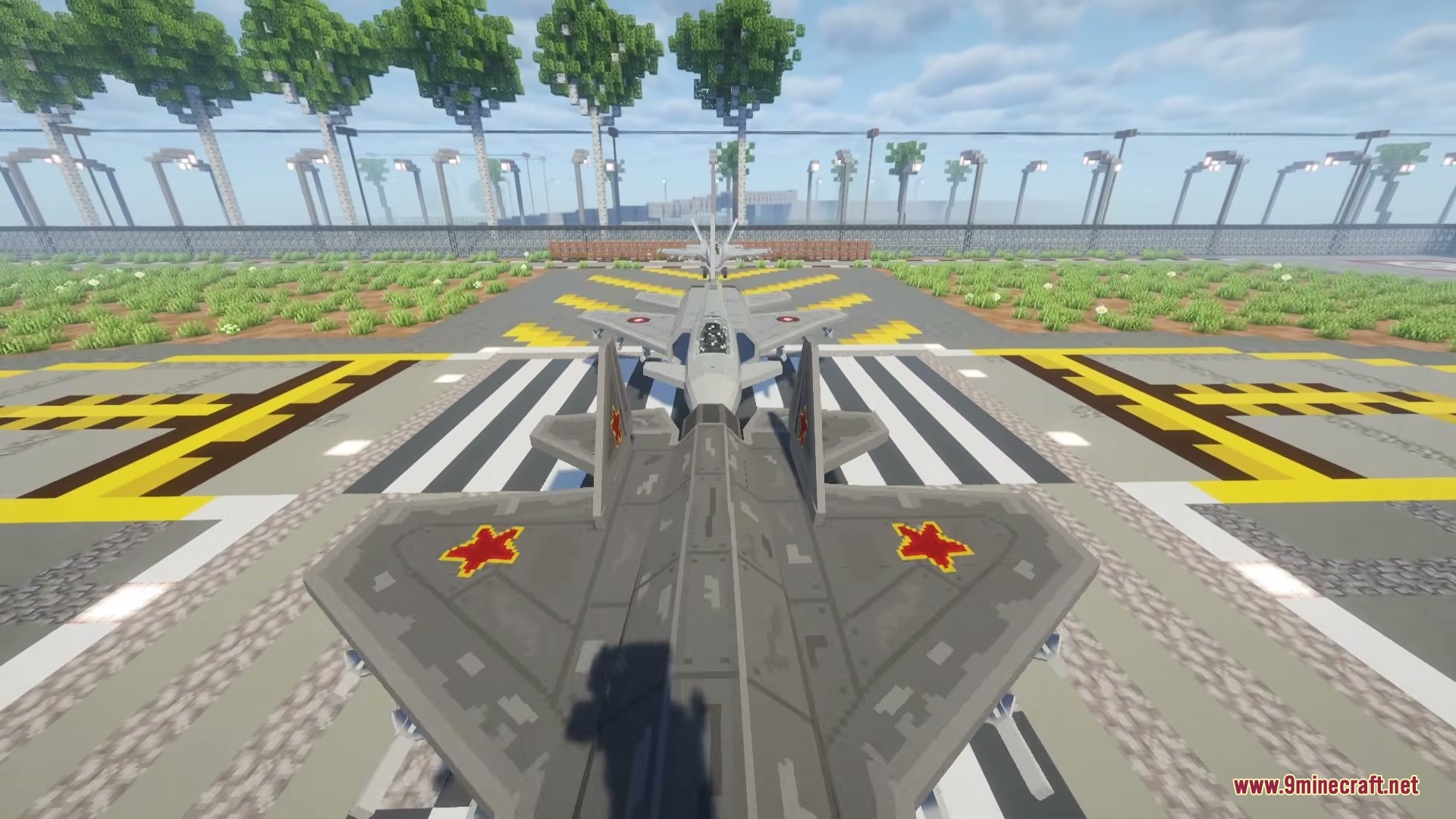 SBW Nearth Armory Mod Screenshot 8 A grey military aircraft with red stars on its wings in Minecraft