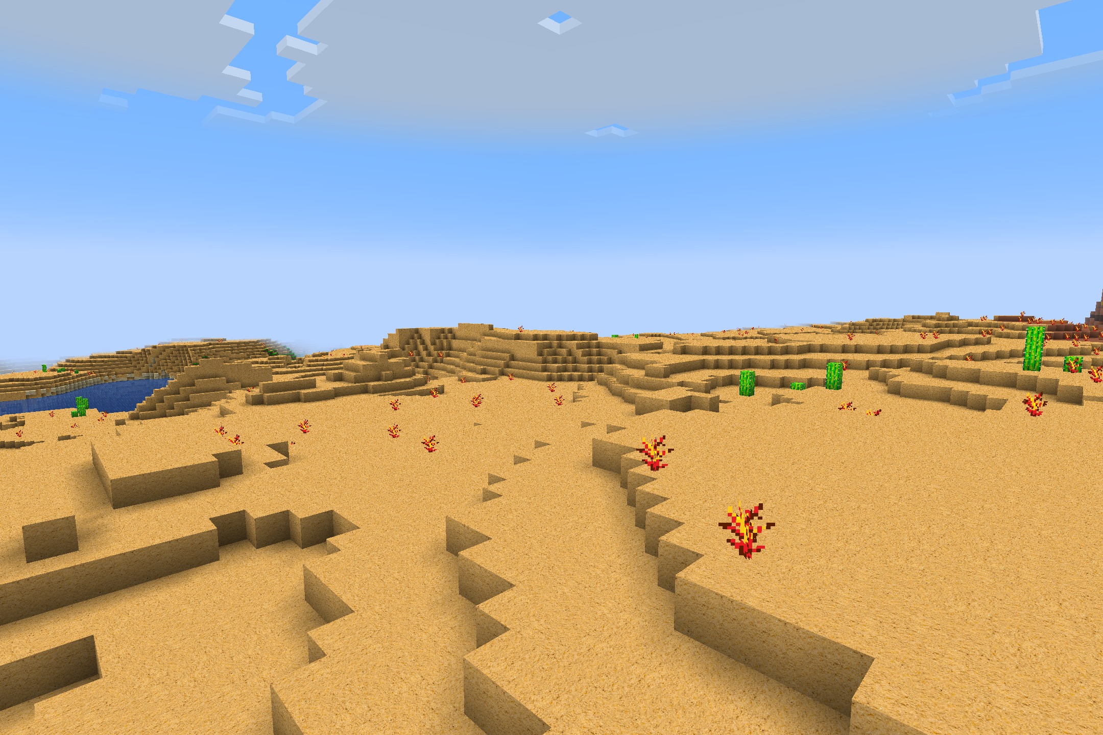 SEASONAL TREES Resource Pack Screenshot 9 A vast desert landscape with sand dunes and cacti under a clear sky