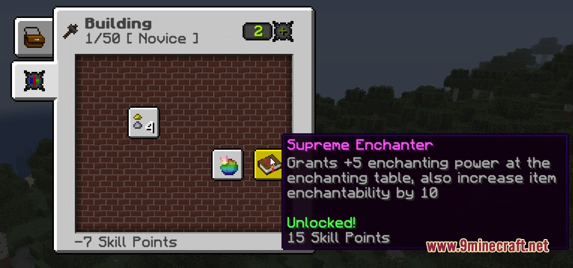 SRP&Wizardry Insane Tweaks Mod Screenshot 5 A skill tree interface showing the Supreme Enchanter upgrade for fifteen points