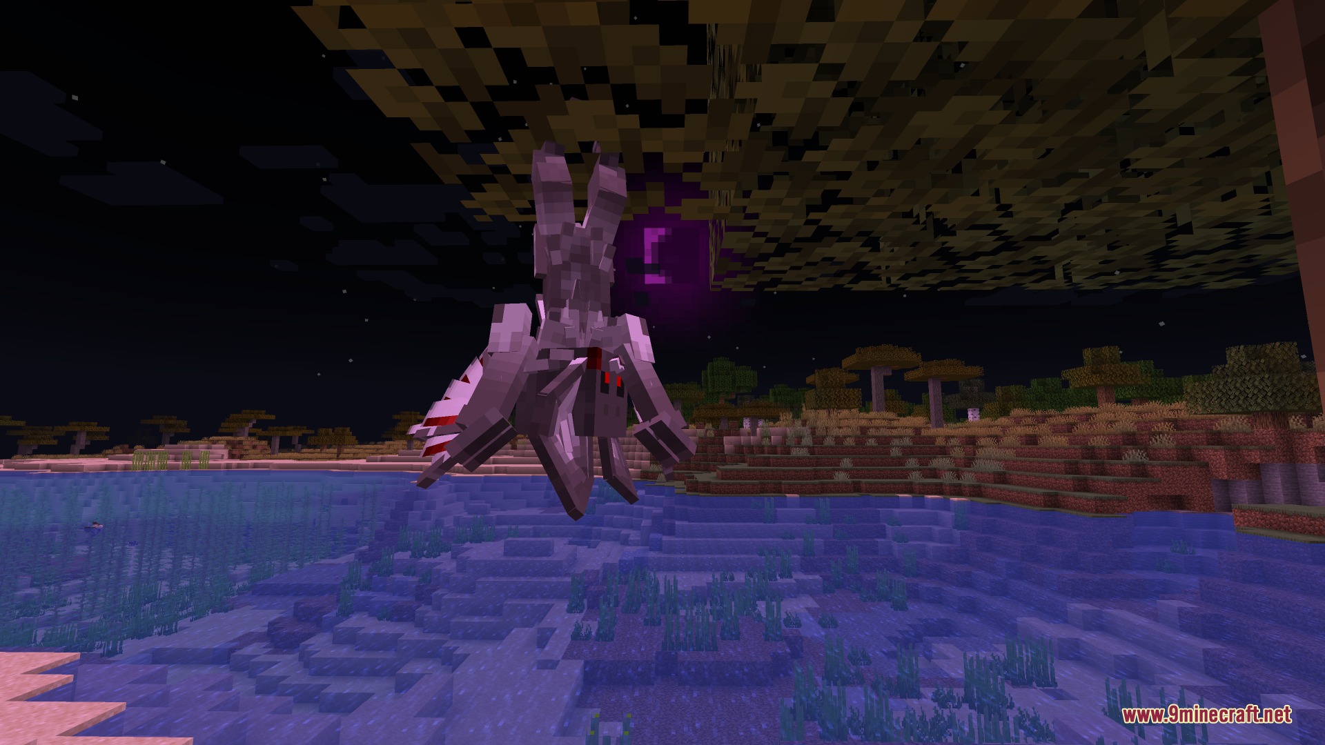 SSC Xu Addon undead spider matriarch hanging from a tree canopy at night