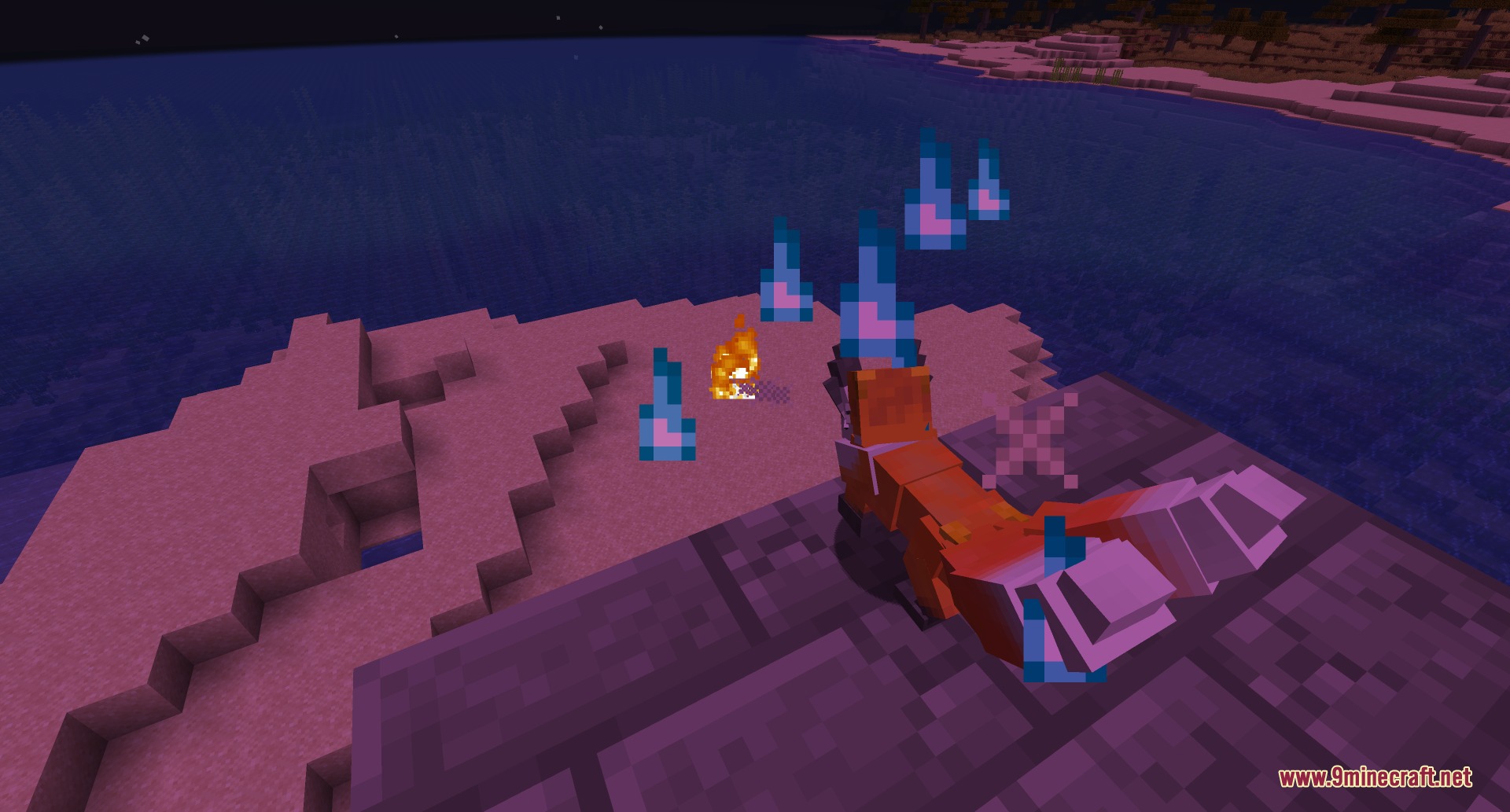 Familiar fox purify form standing on a stone platform with blue flames