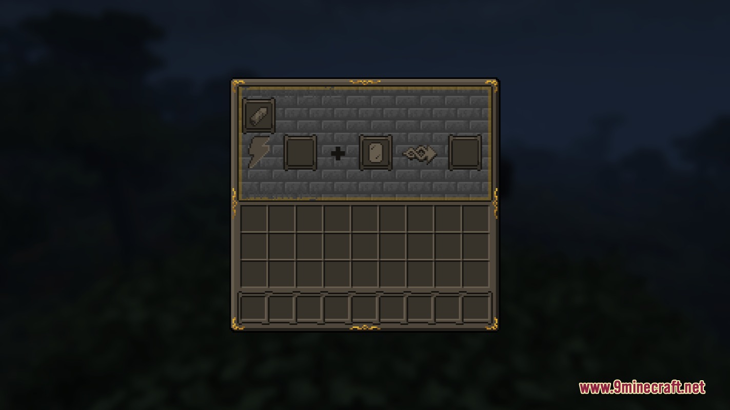 STONEBORN Denis' Mod Compats Resource Pack Screenshot 2 Custom smithing table interface with stone brick textures and fantasy style icons
