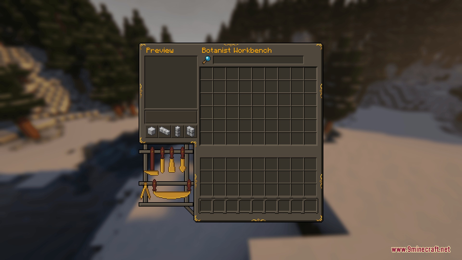STONEBORN Denis' Mod Compats Resource Pack Screenshot 3 A Botanist Workbench menu featuring the Stoneborn Mod Compats fantasy interface style
