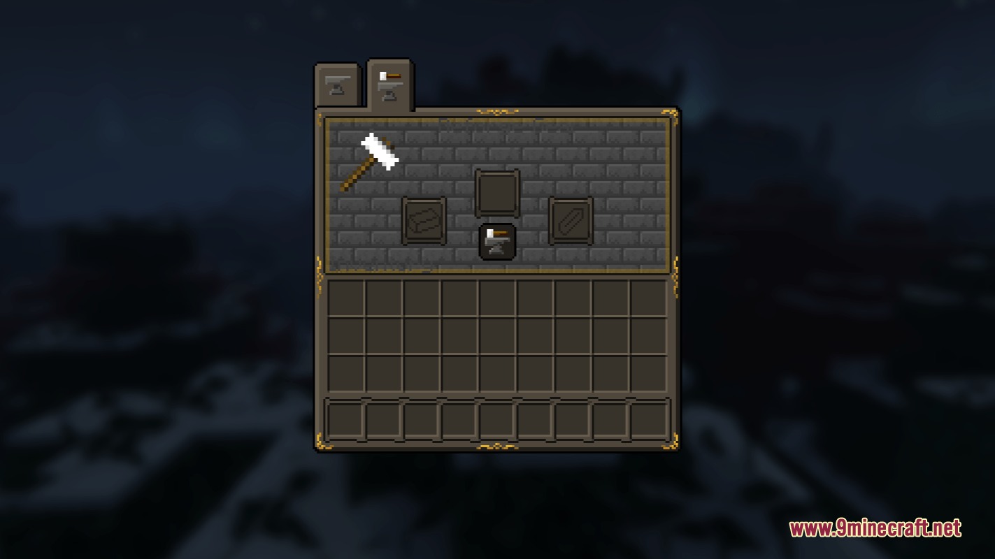 STONEBORN Denis' Mod Compats Resource Pack Screenshot 6 A stone brick themed crafting interface with hammer and anvil icons