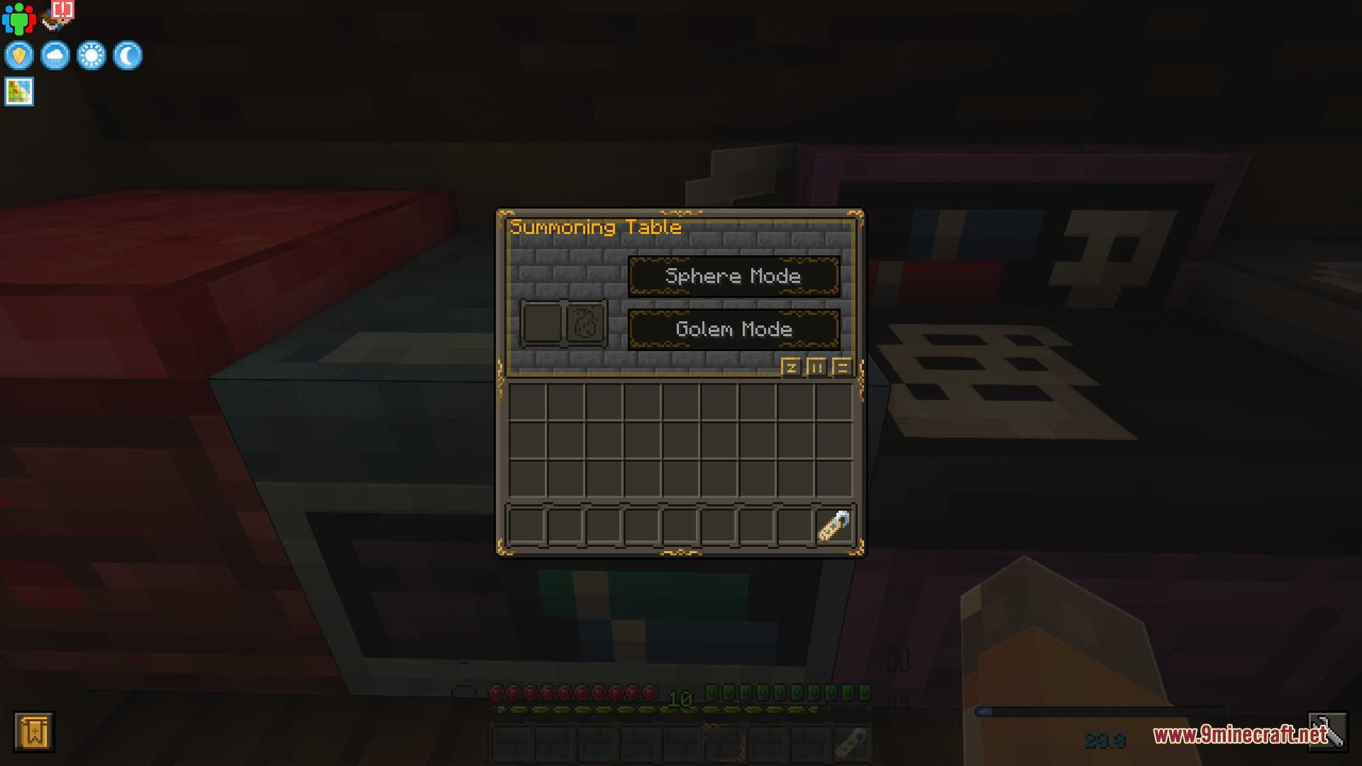 STONEBORN Meï's Additions for Modded GU is Resource Pack Screenshot 8 Summoning table interface with sphere and golem mode options in fantasy style