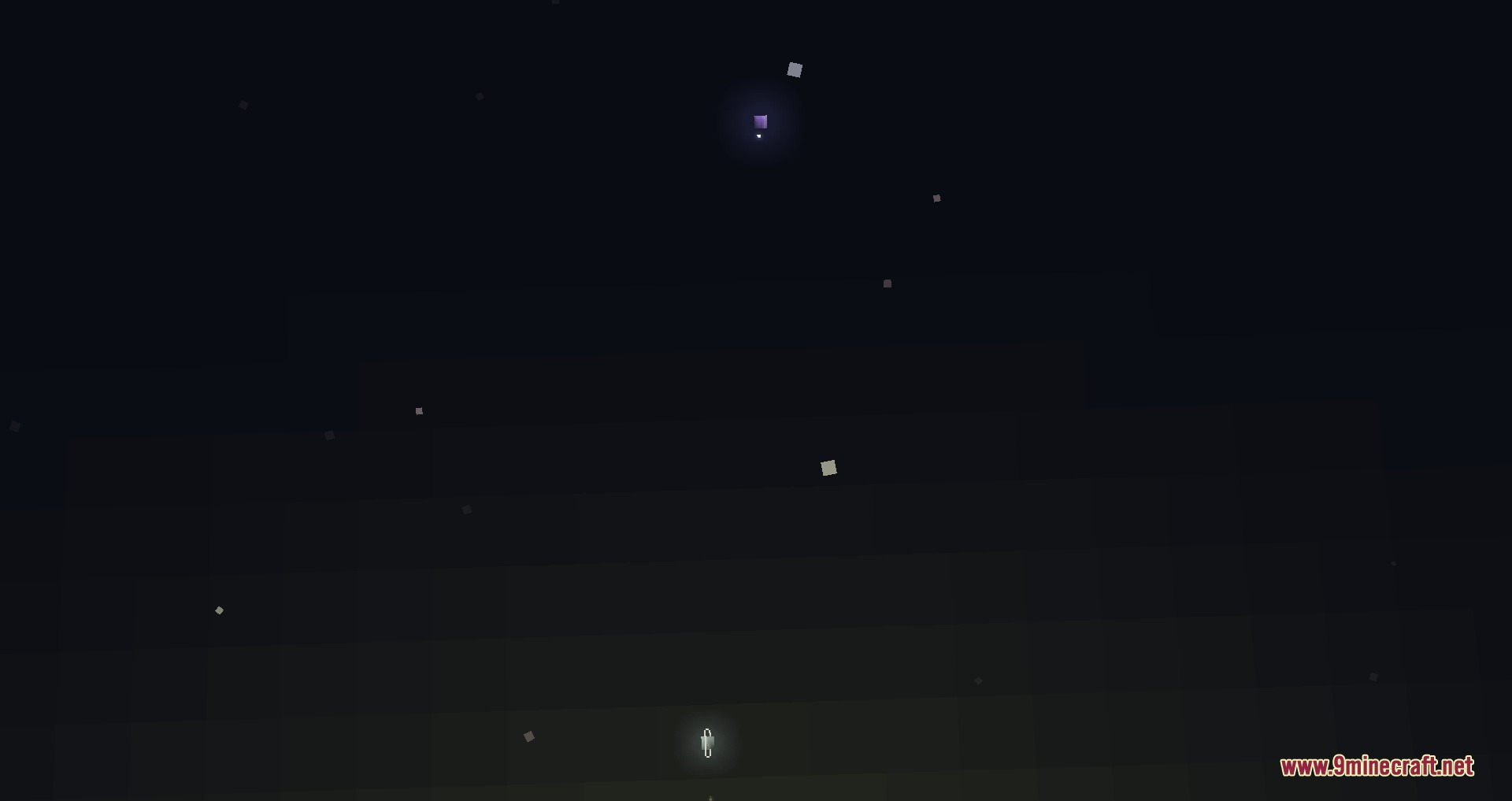 SV Kerbal Skies Resource Pack Screenshot 7 Distant square planets and stars scattered across the dark Minecraft night sky