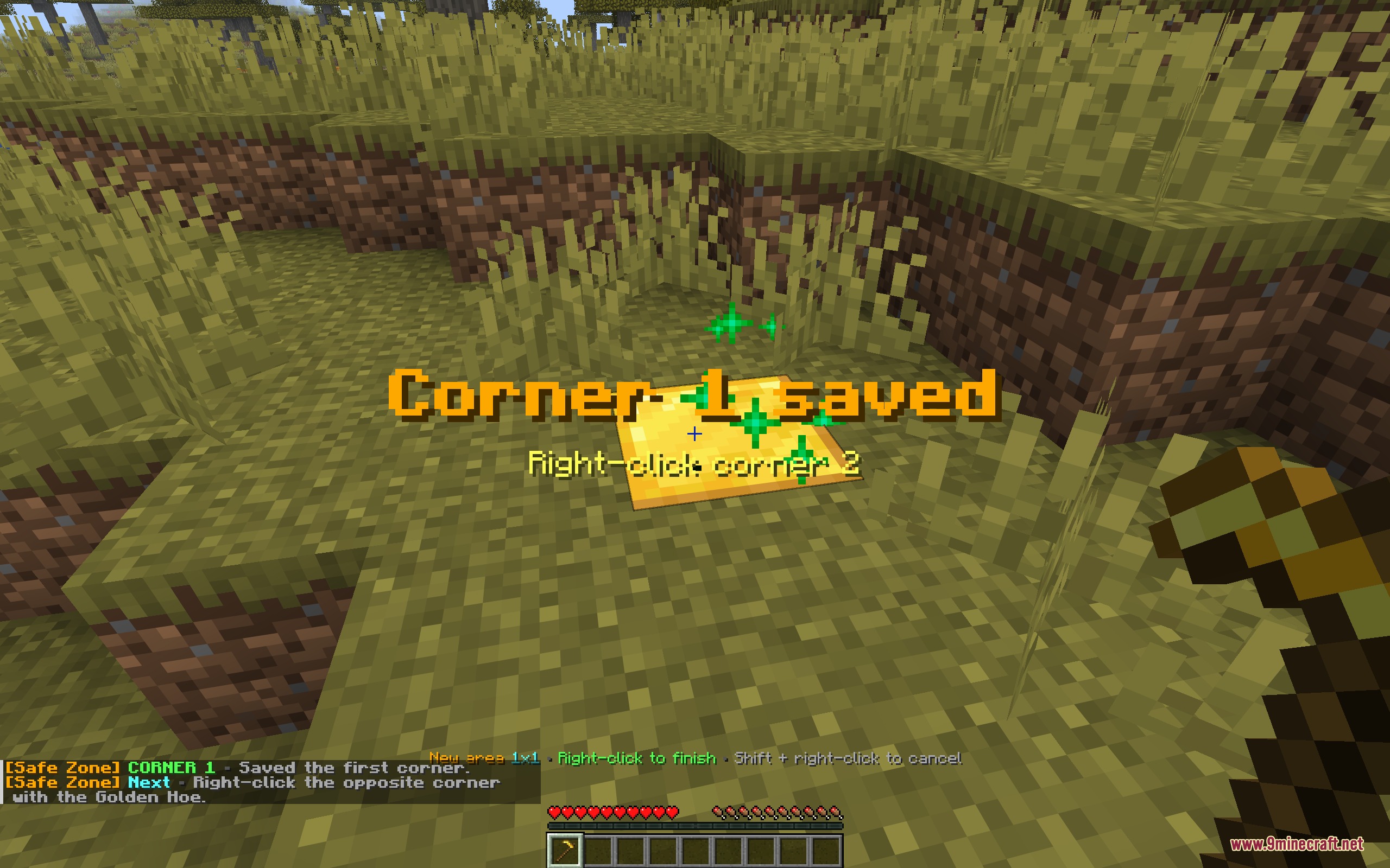 Safe Zone Claims Mod Screenshot 3 Player marking the first corner of a land claim with a golden wand