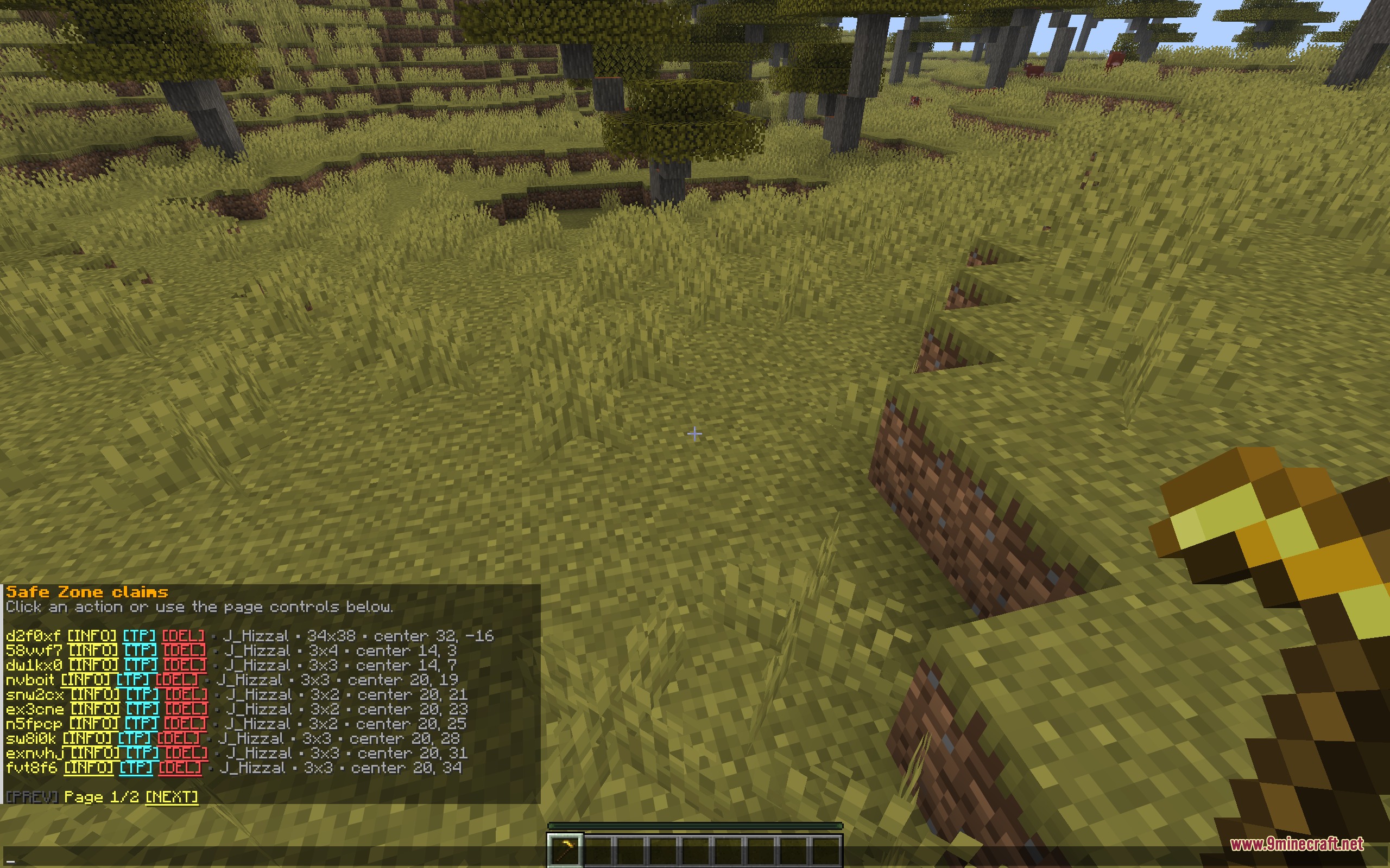 Safe Zone Claims Mod Screenshot 8 Viewing a list of active land claims in the chat menu