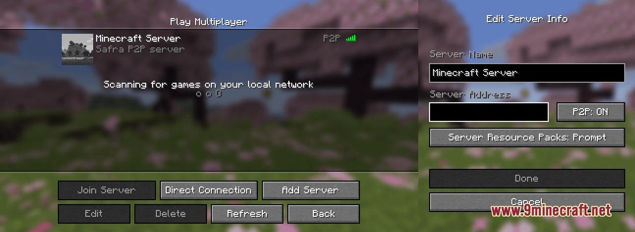 Safra Forge Mod Screenshot 6 The multiplayer menu shows a Safra P2P server with connection settings