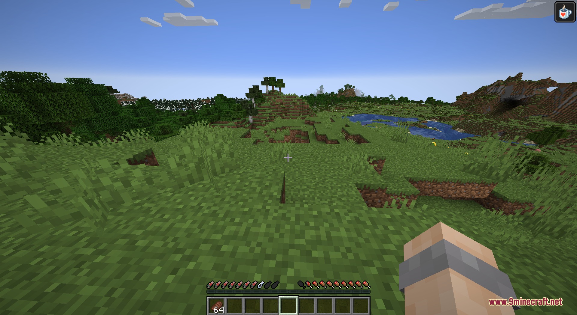 Salmon Hearts Resource Pack Screenshot 6 Player holding a raw salmon while health bar shows custom fish icons