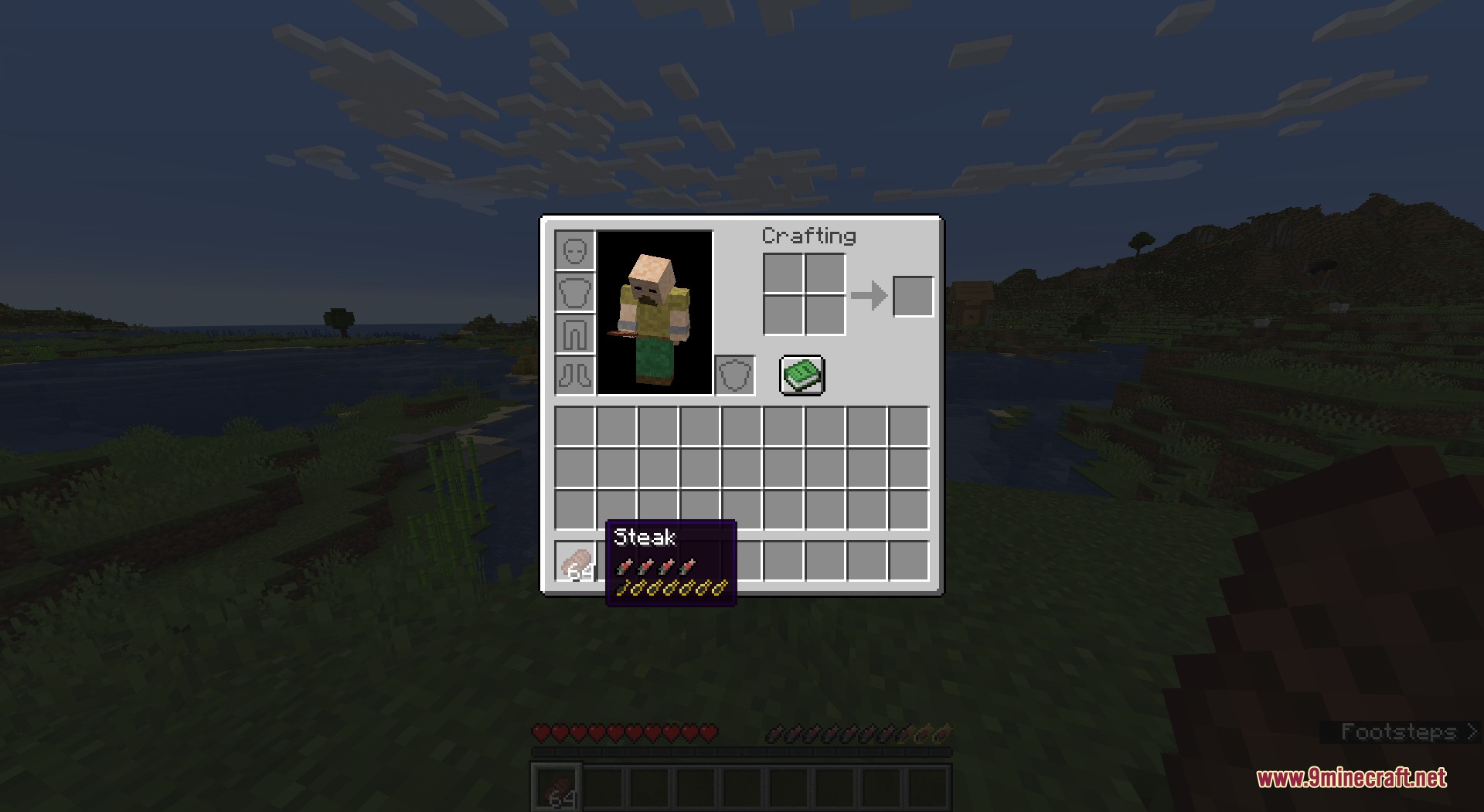 Salmon Hunger Bar Resource Pack Screenshot 4 Inventory menu displaying a custom character skin and salmon shaped hunger bar