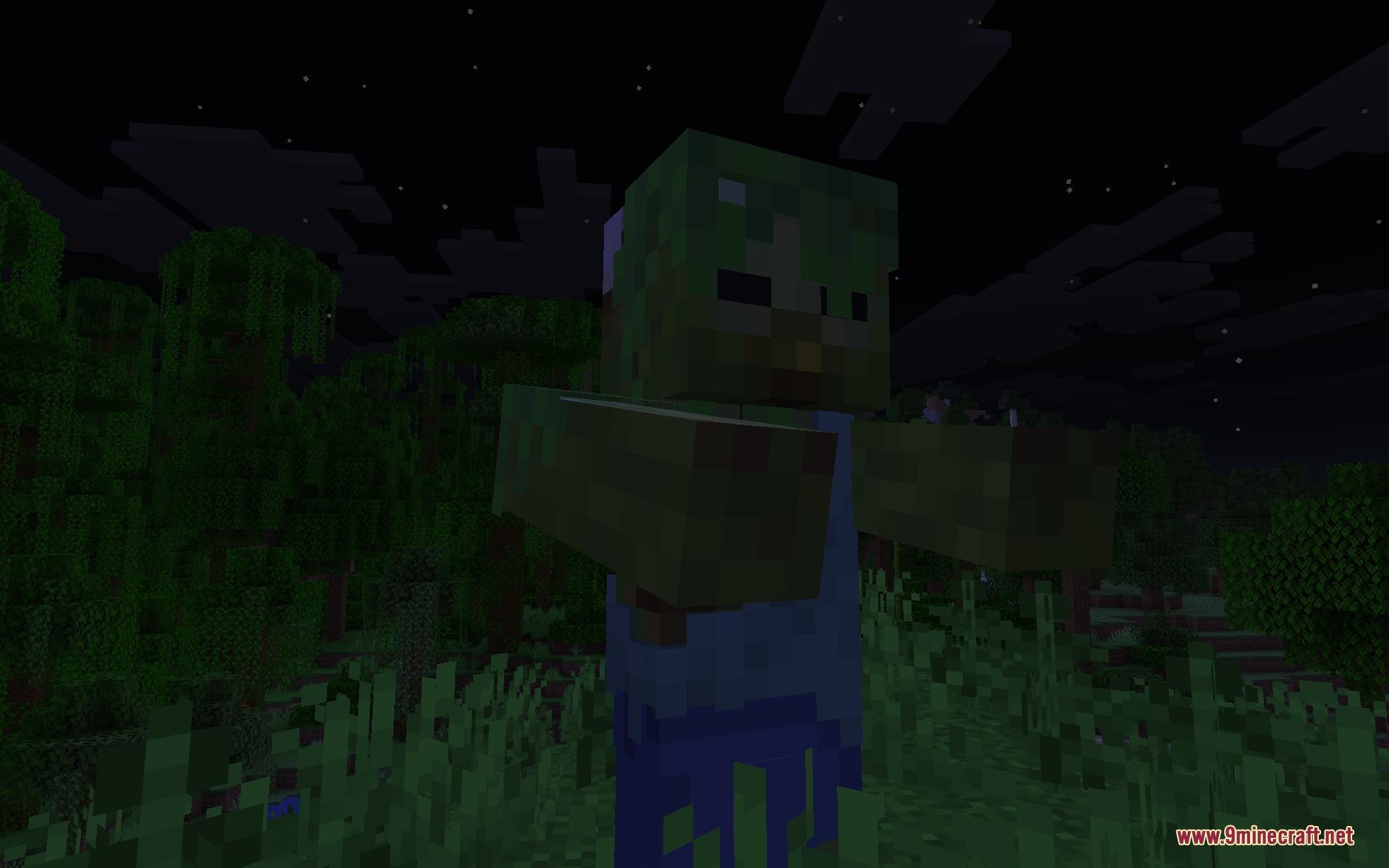 A vine covered zombie variant known as The Reclaimed roaming a jungle