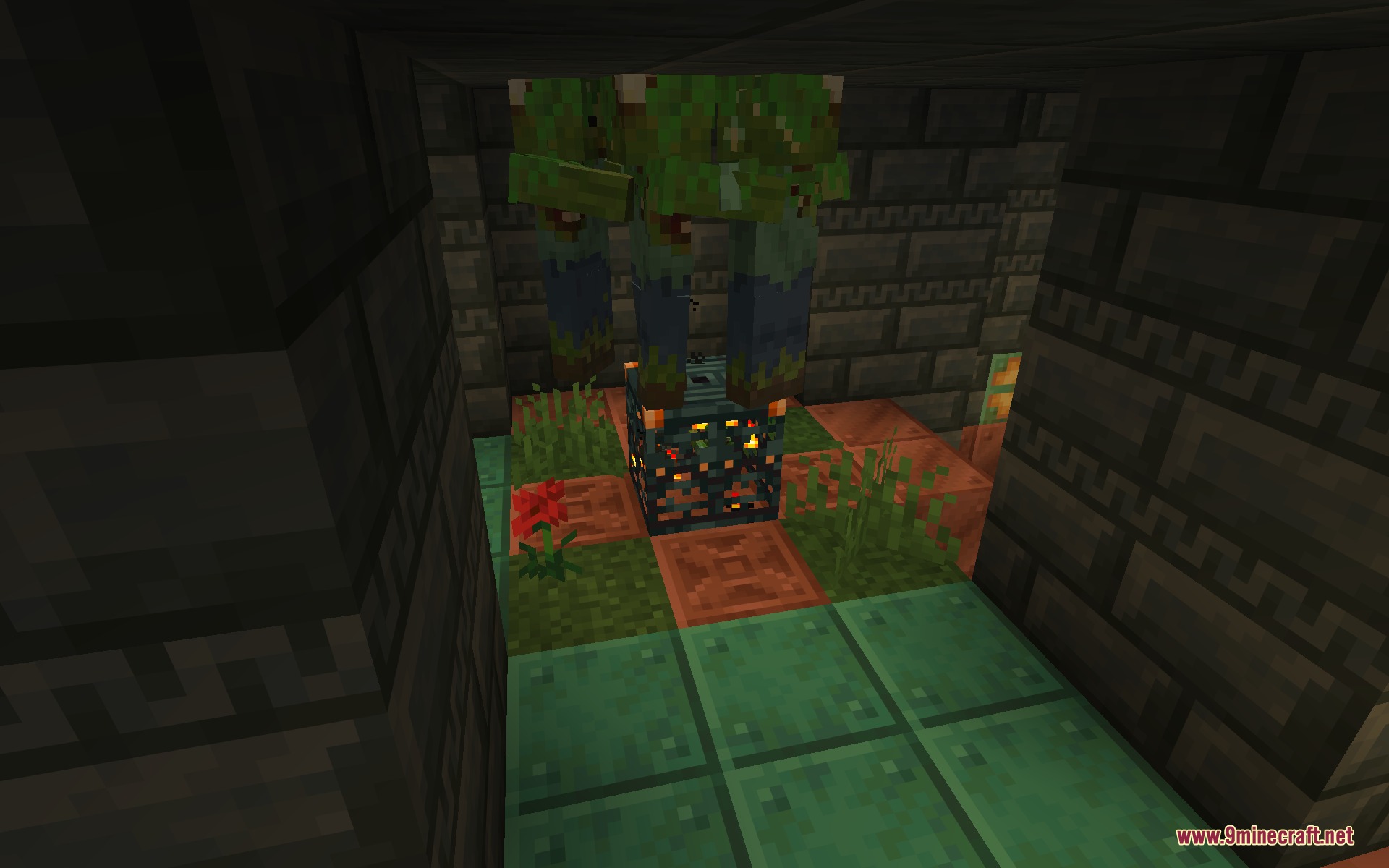 The Reclaimed zombie standing on a Trial Spawner inside a Trial Chamber