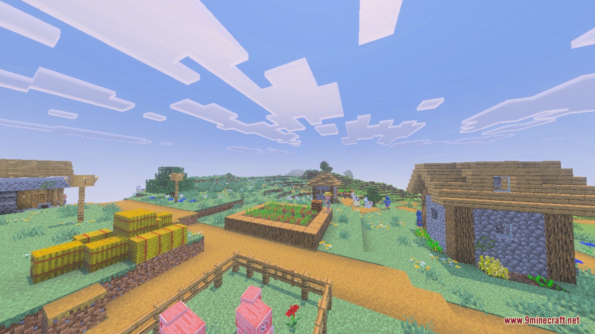Saturated Visual Zephyr Free Lag Shader Screenshot 5 Saturated visual zephyr free lag enhances the colors of a Minecraft village