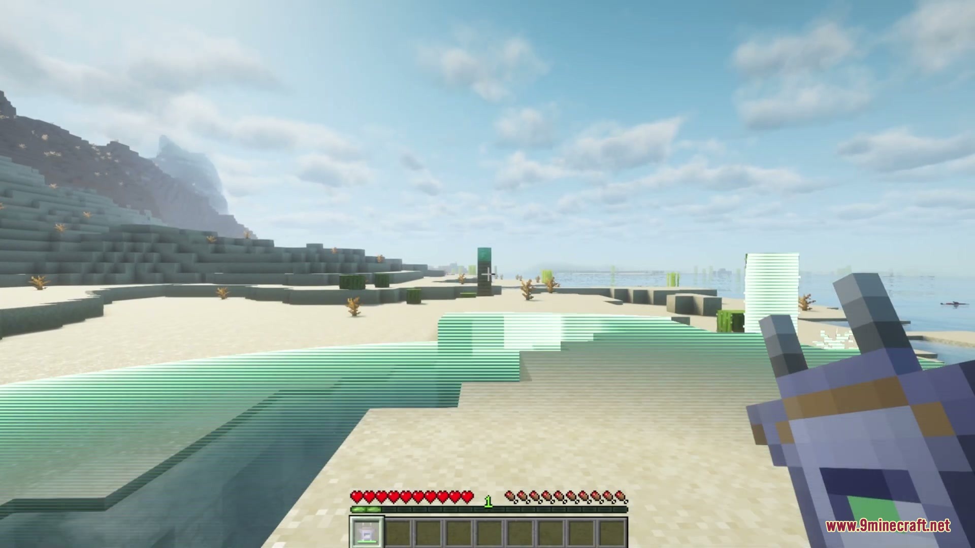 Scannable Reforged Mod Screenshot 6 Player uses a scanner tool to emit a green wave across terrain