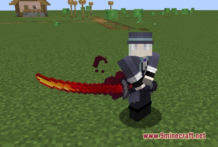 Scarlet Jetstream Edge Mod Screenshot 3 A Minecraft player holding the red Scarlet Jetstream Edge sword in a field