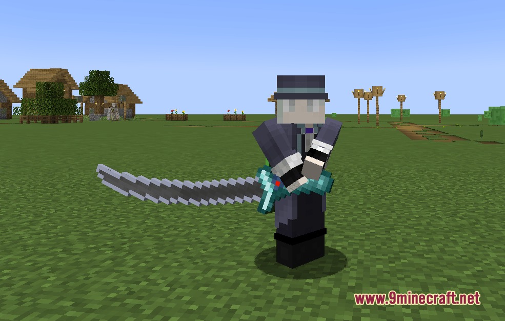 Scarlet Jetstream Edge Mod Screenshot 5 A player character holding a grey and blue Scarlet Jetstream Edge sword
