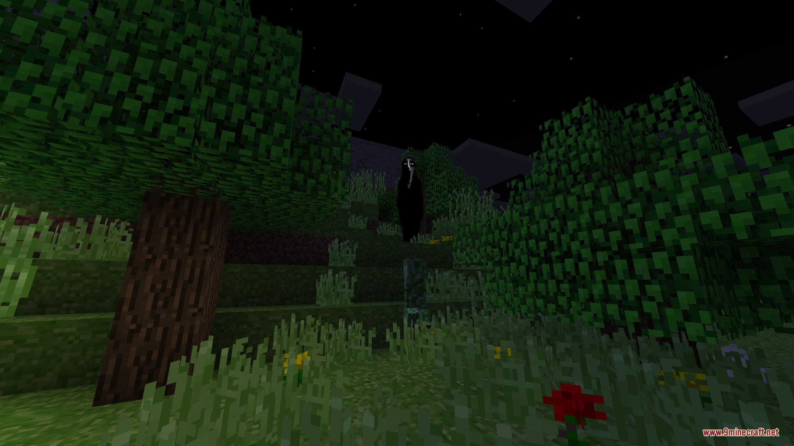 Sentient Circuitry Resource Pack Screenshot 4 A creepy shadowy figure watches from a distance in the dark forest