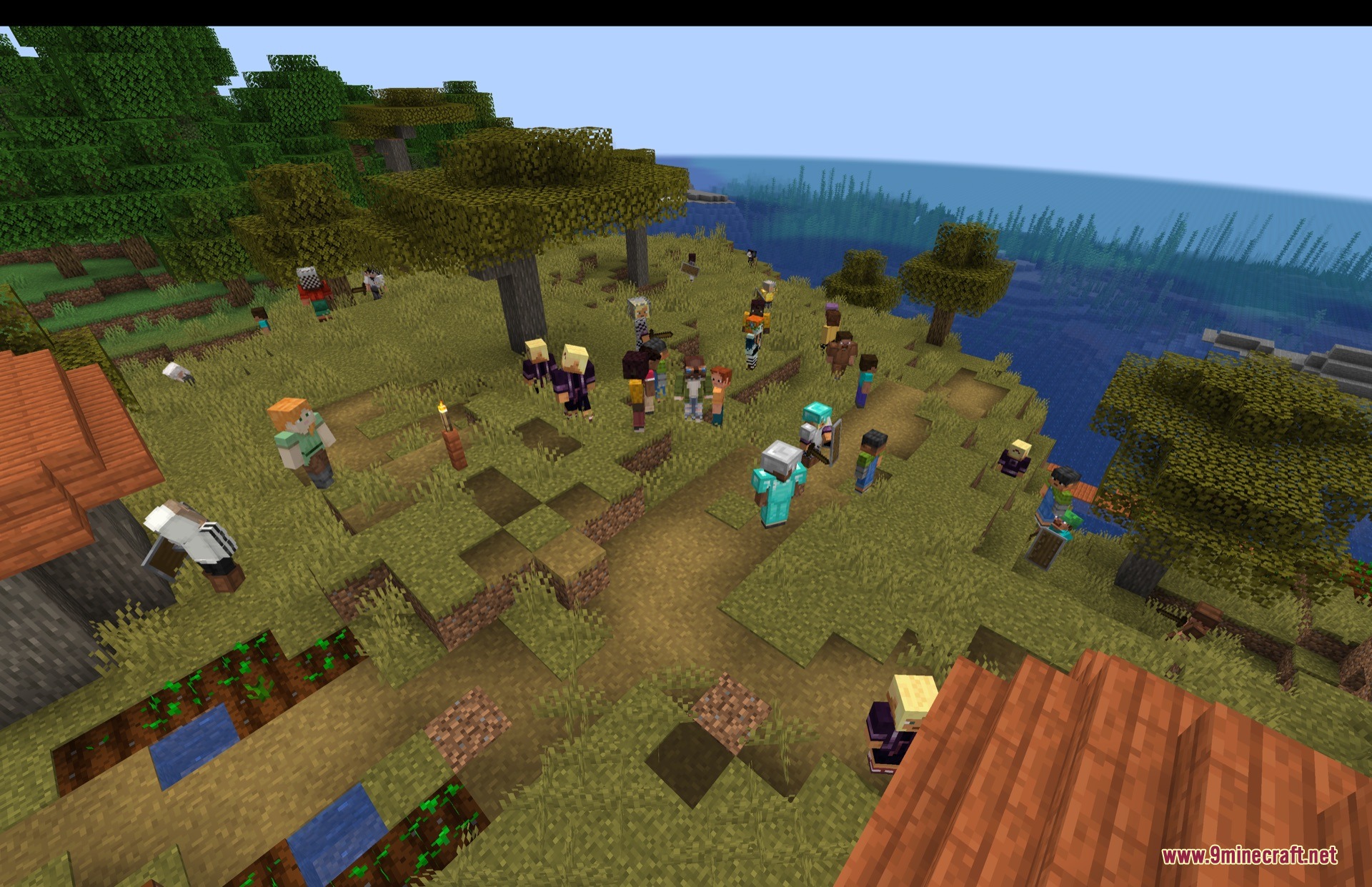 Sentient Rival Shadows Mod populates a village with many unique humanoid mobs