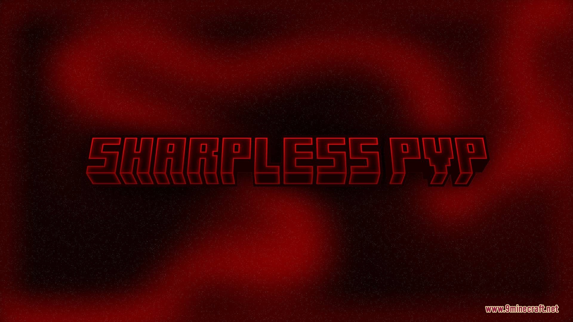 Sharpless Pvp Resource Pack Screenshot 1 Stylized red text for Sharpless Pvp displayed against a dark cosmic background