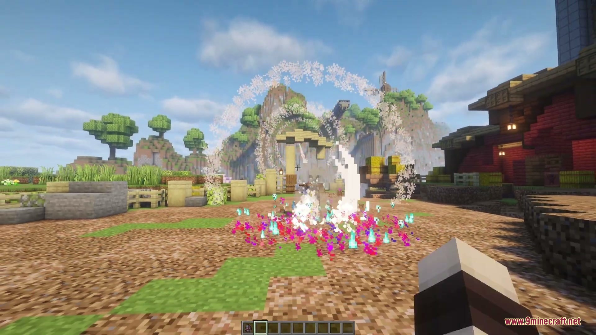 Player triggers a circular shockwave with colorful particles using a special kick ability