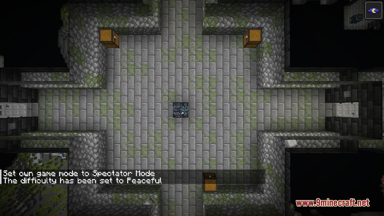 Shifted Chambers Mod Screenshot 2 Cross shaped dungeon room with a central monster spawner and loot chests
