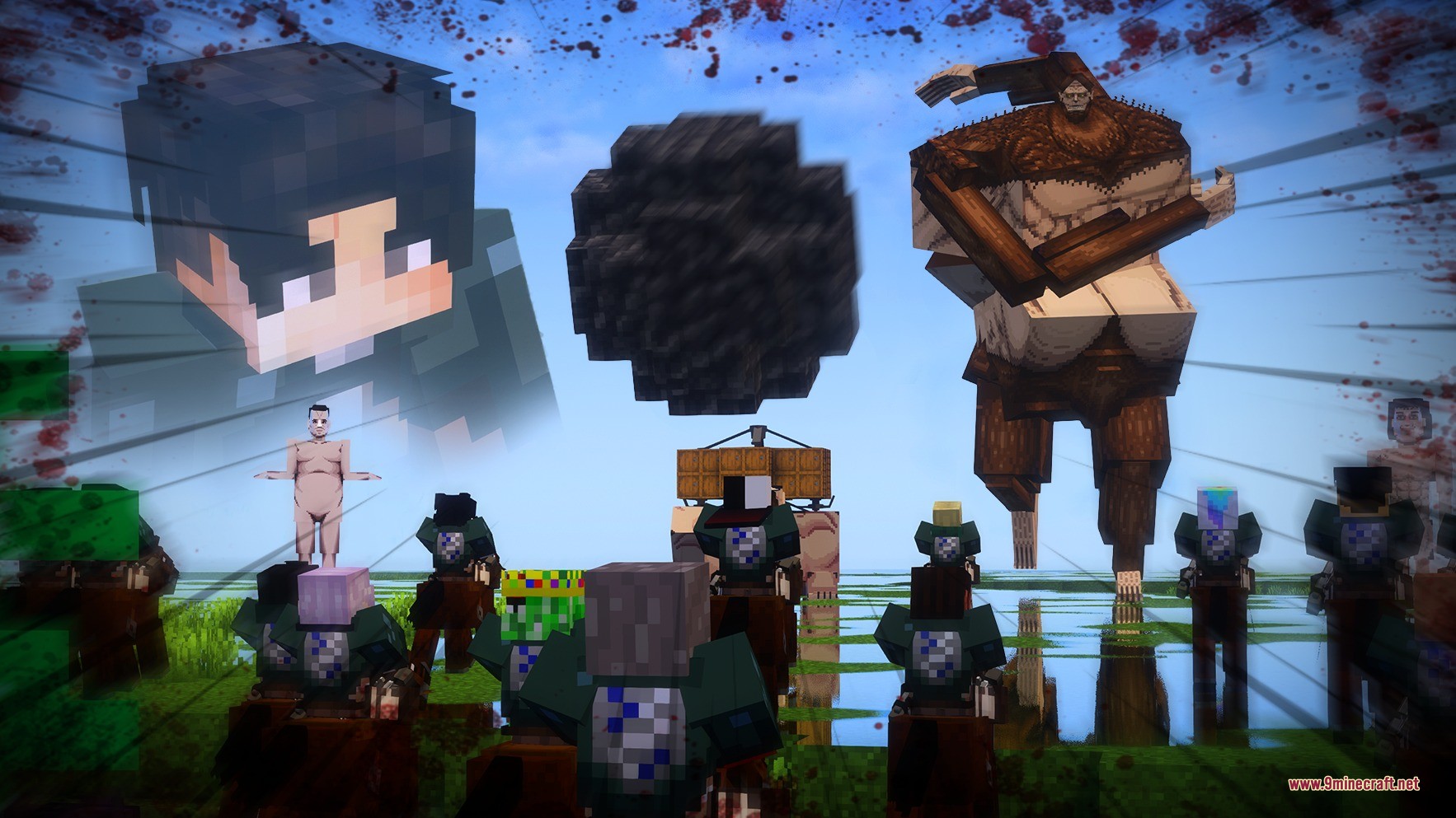 Survey Corps members face the beast titan in the Shingeki No Craft pack