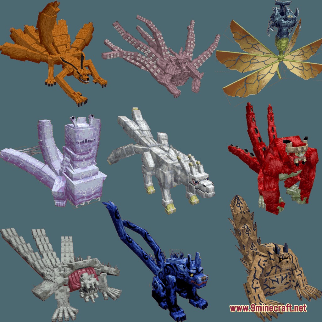 Shinobi Soulbound Mod Screenshot 1 Minecraft models of the nine iconic Tailed Beasts from the Naruto series
