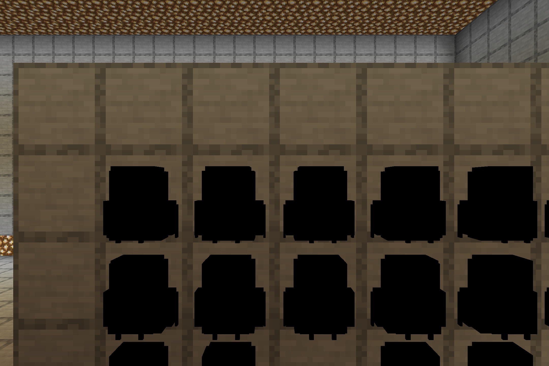 Shulkerboxes to Backpacks Resource Pack Screenshot 3 Black backpack models arranged in a grid on a wooden block wall