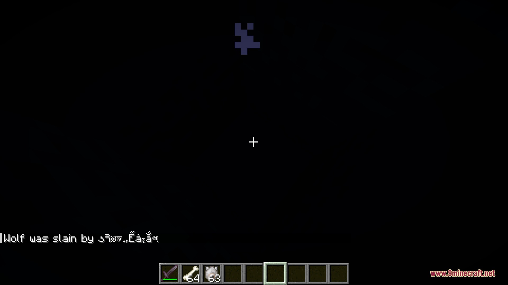 Silent Grave Whispers Mod Screenshot 3 A chat notification shows a wolf slain by a player with scrambled text