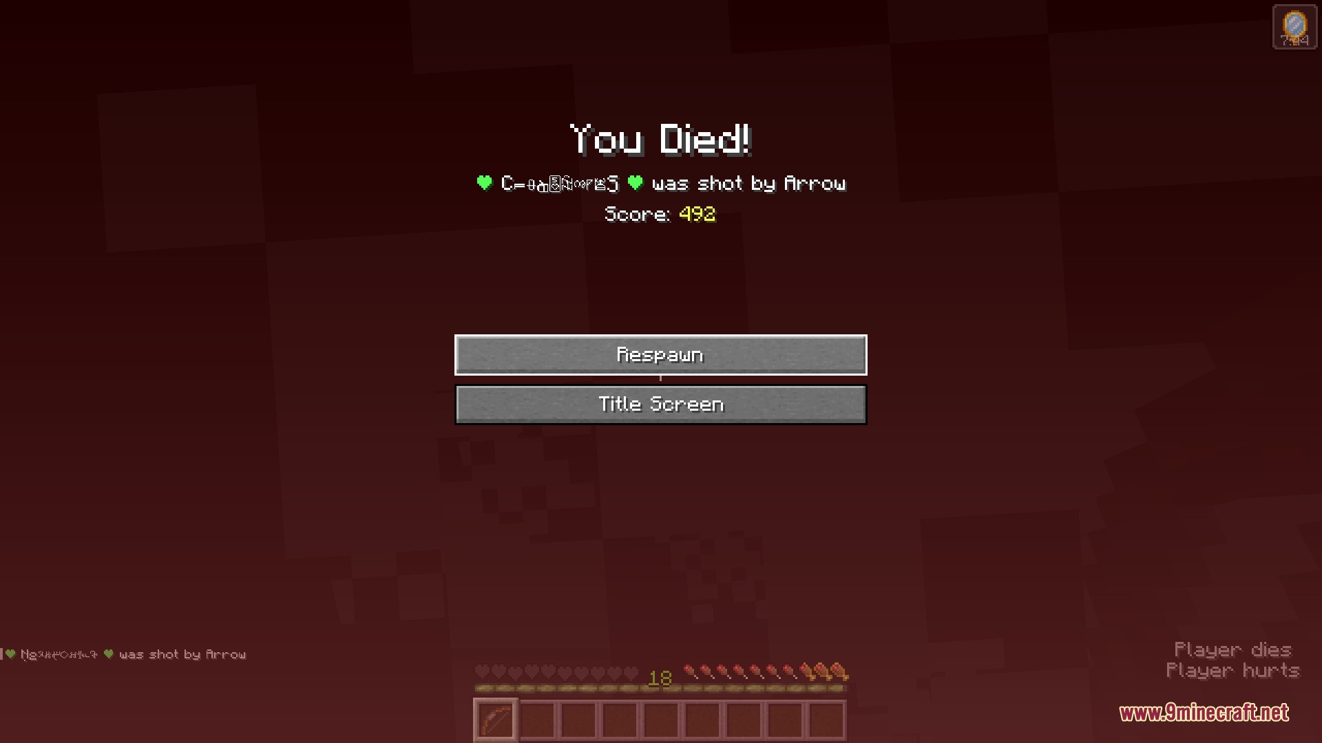 Silent Grave Whispers Mod Screenshot 5 Silent Grave Whispers Mod scrambles player names on the Minecraft death screen