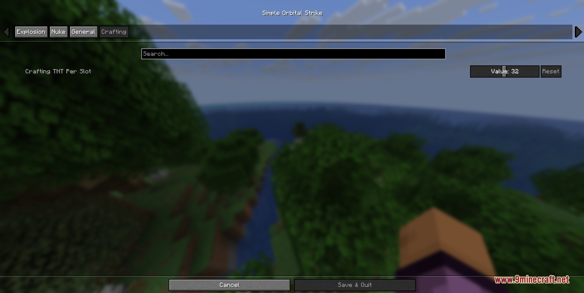 Simple Orbital Strike Mod Screenshot 5 Configuration menu for Simple Orbital Strike mod showing crafting TNT settings