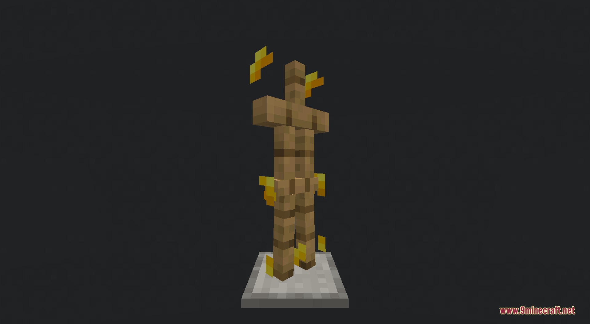 Simplistic Armor Resource Pack Screenshot 1 A wooden armor stand displaying minimalist yellow armor trim in Minecraft