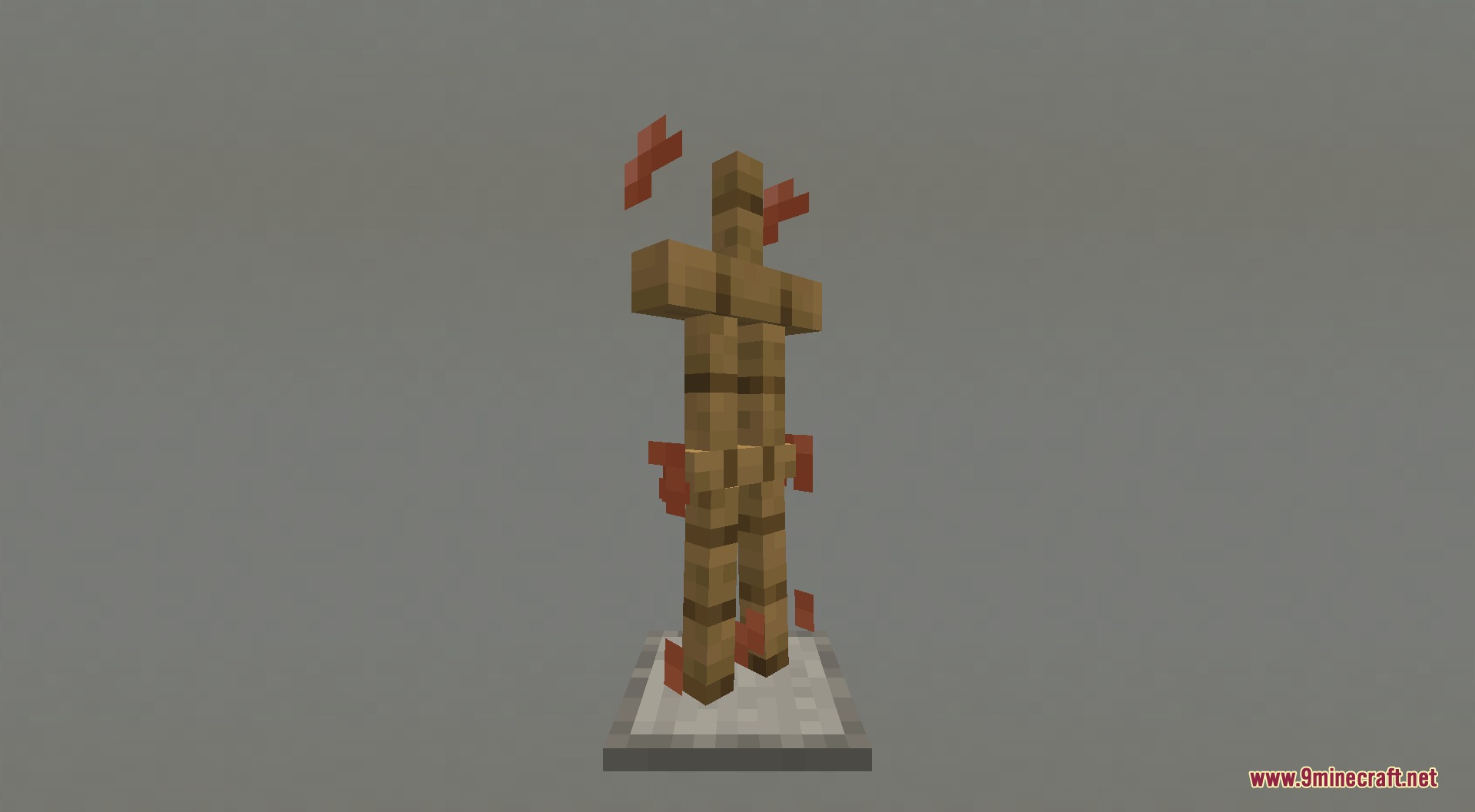 Simplistic Armor Resource Pack Screenshot 2 A wooden armor stand displaying minimalist red armor trim in Minecraft