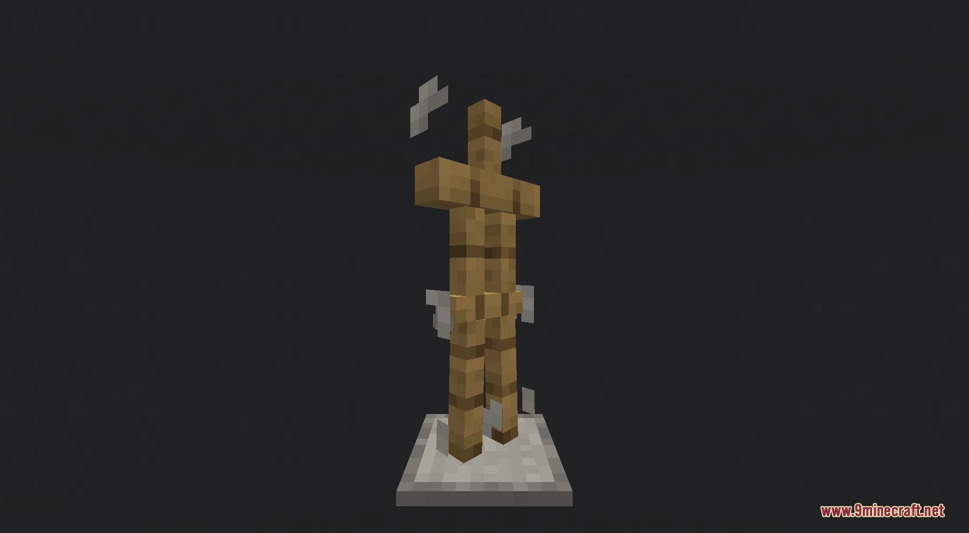 Simplistic Armor Resource Pack Screenshot 3 Wooden armor stand with white particles against a dark gray background