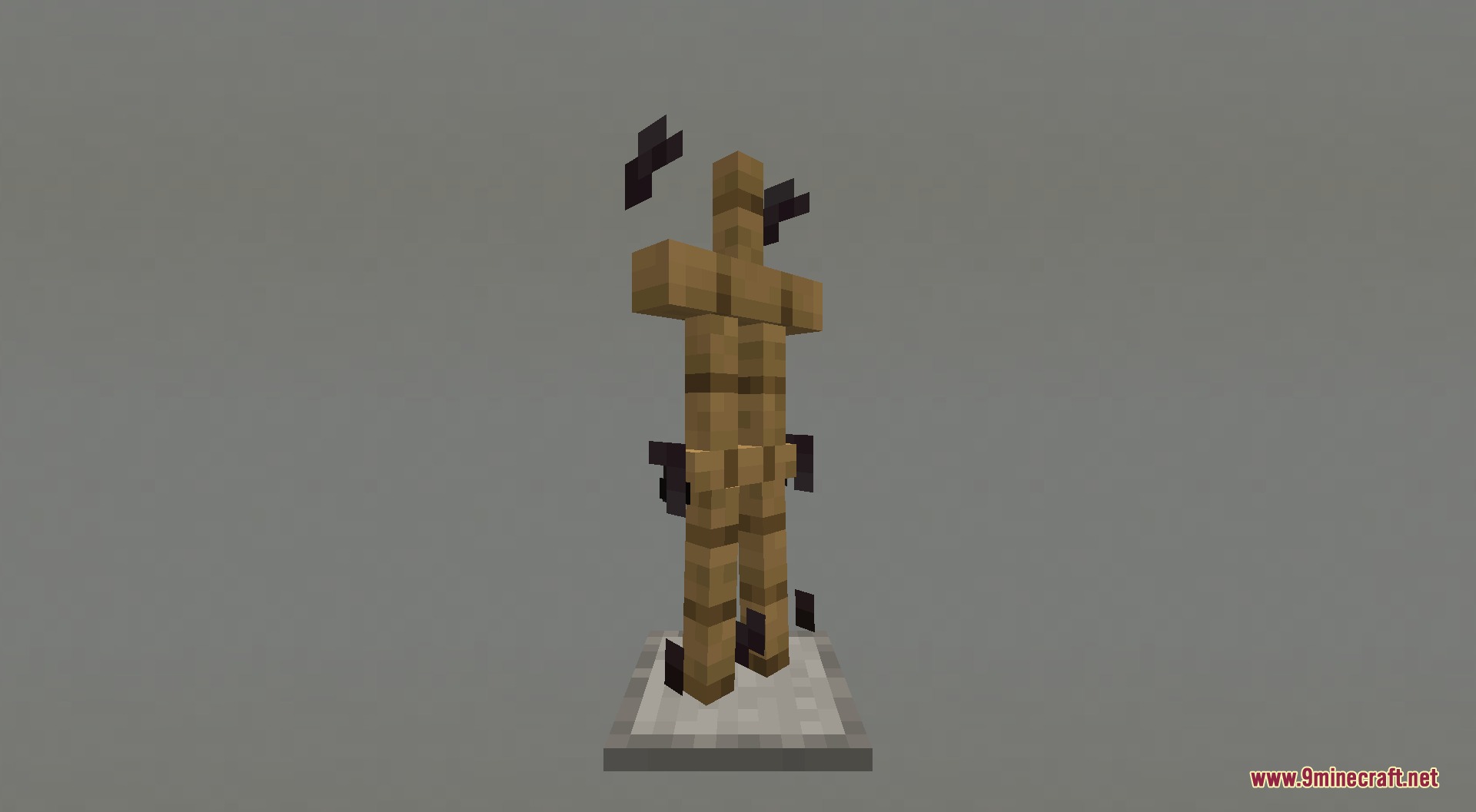 Simplistic Armor Resource Pack Screenshot 4 Wooden armor stand with black particles against a light gray background