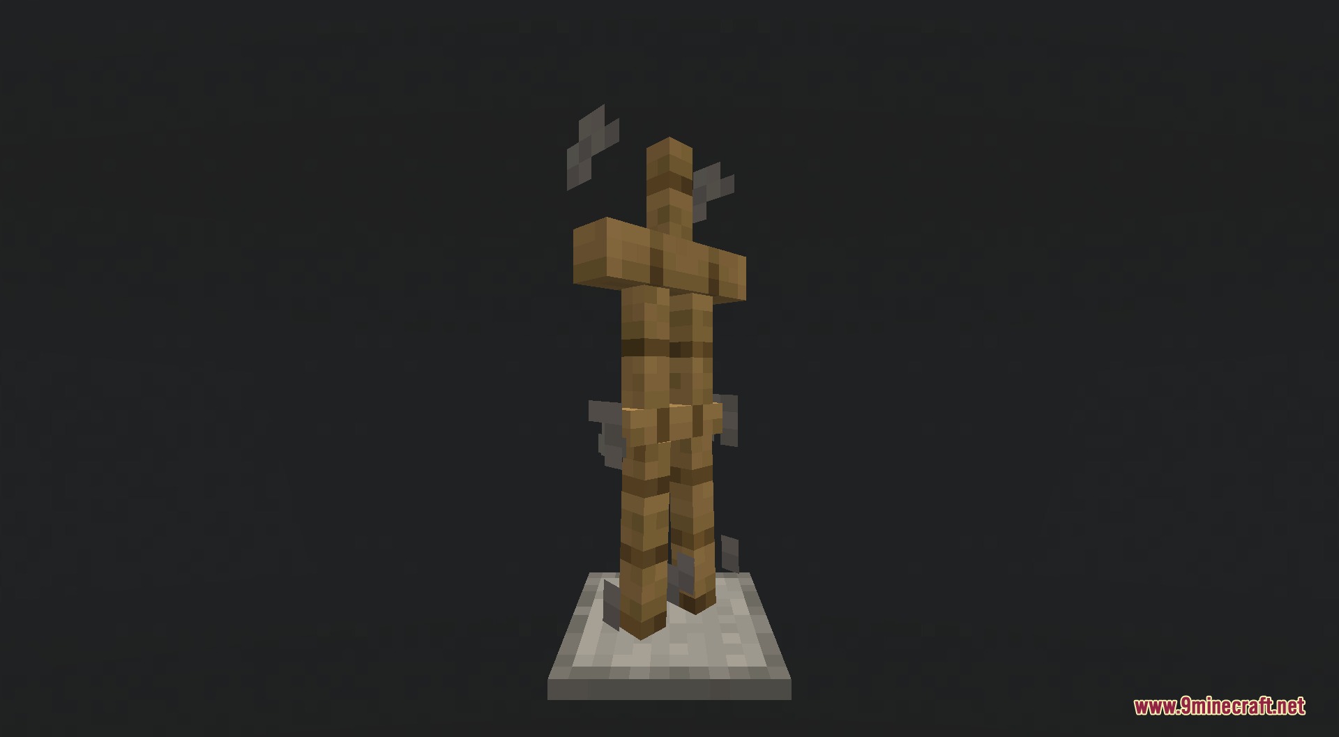 Simplistic Armor Resource Pack Screenshot 7 A wooden armor stand on a stone base with gray smoke particles