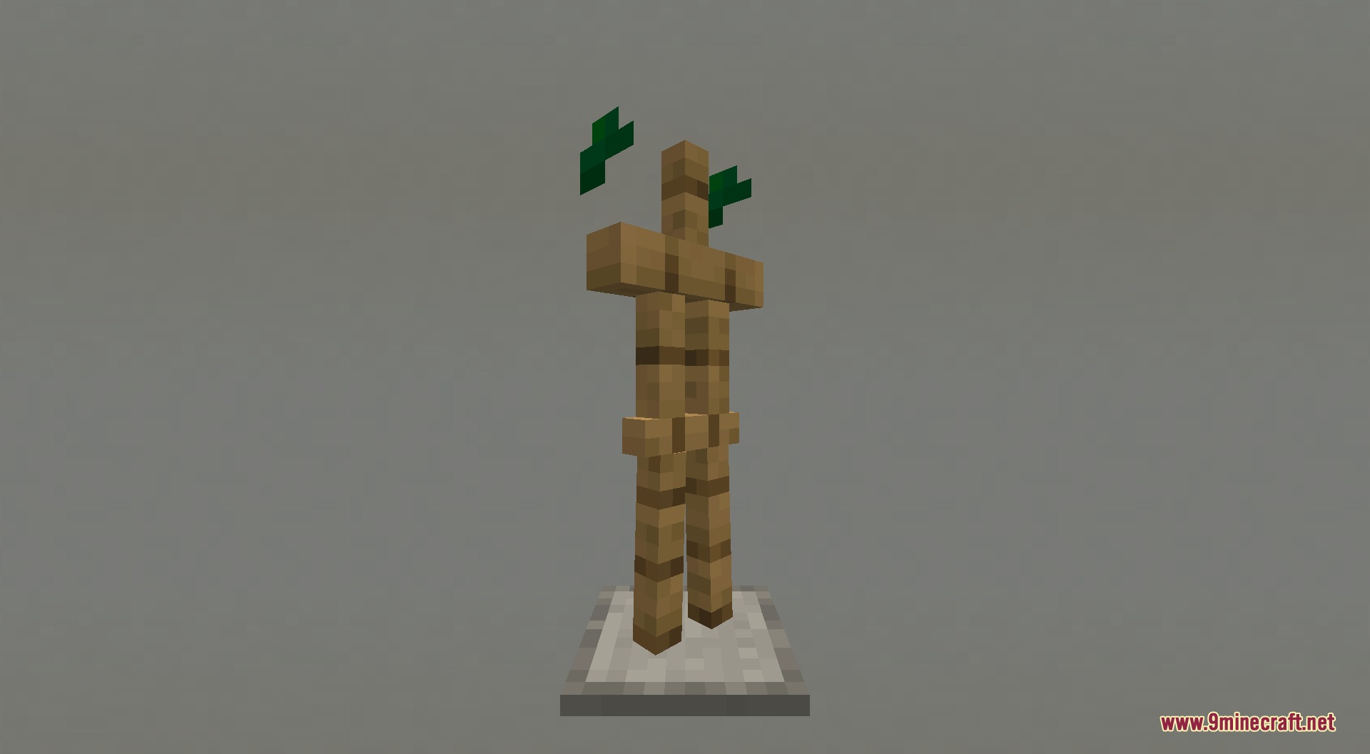 Simplistic Armor Resource Pack Screenshot 8 A wooden armor stand on a stone base with green leaf particles