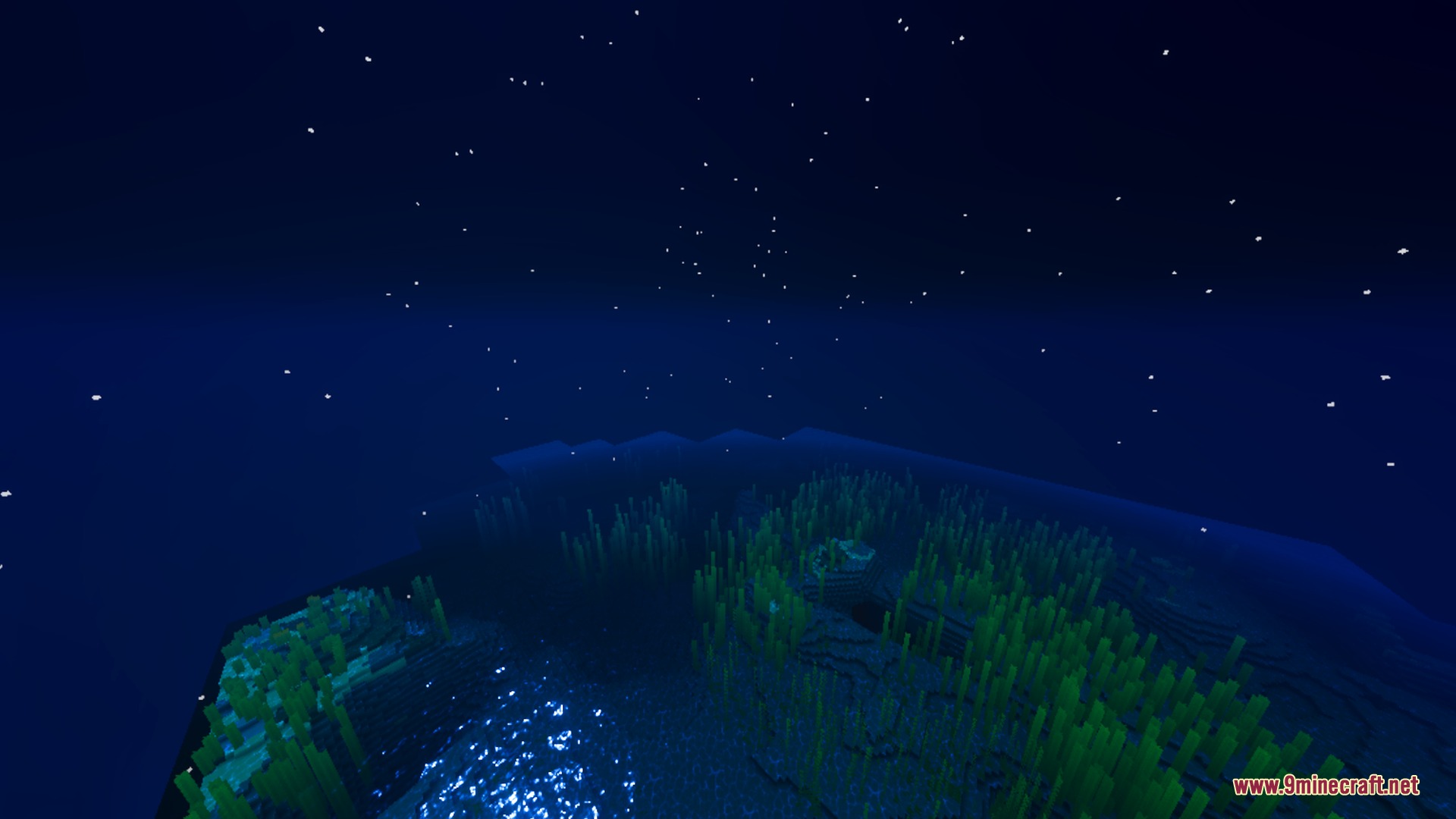 Simplistic Shader Screenshot 5 A dark night sky filled with stars over a glowing underwater forest