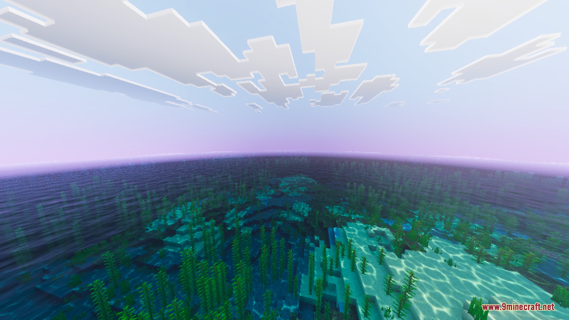 Simplistic Shader Screenshot 6 Sunlight filtering through the water surface onto a lush underwater kelp forest