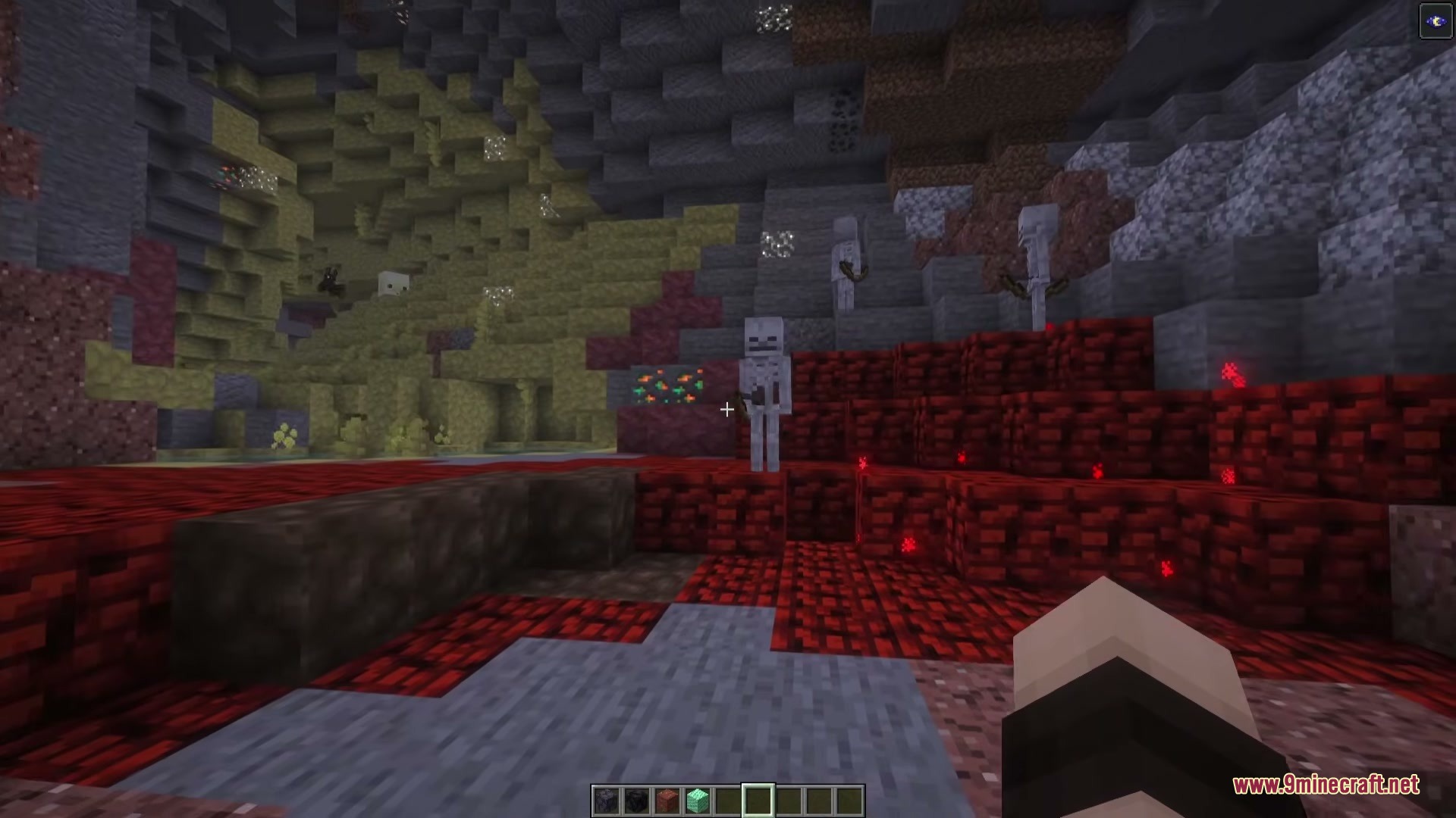 Simply Cave Biomes Mod Screenshot 5 Skeletons standing on red Minium blocks in the Simply Cave Biomes Mod