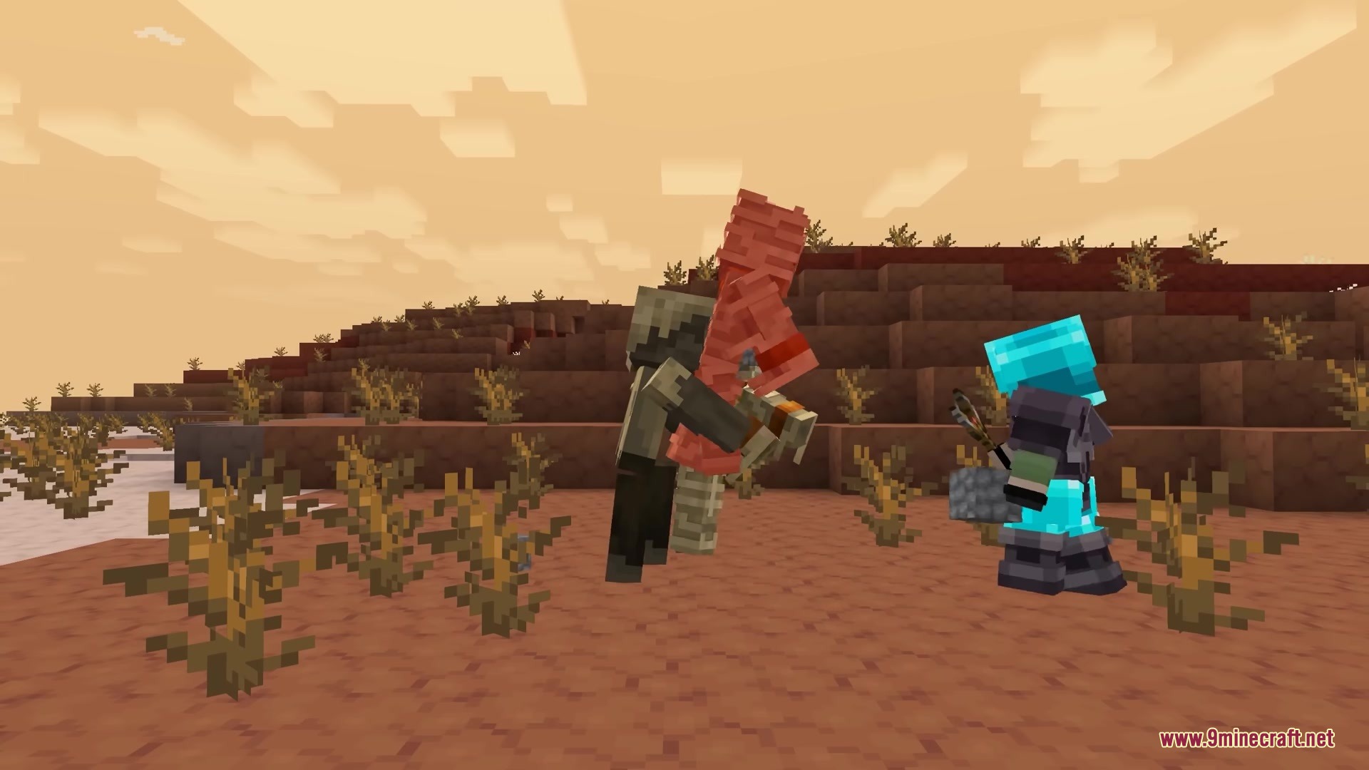 Simply Slingshot Mod Screenshot 5 Player in blue armor fires a red item from a slingshot at another character