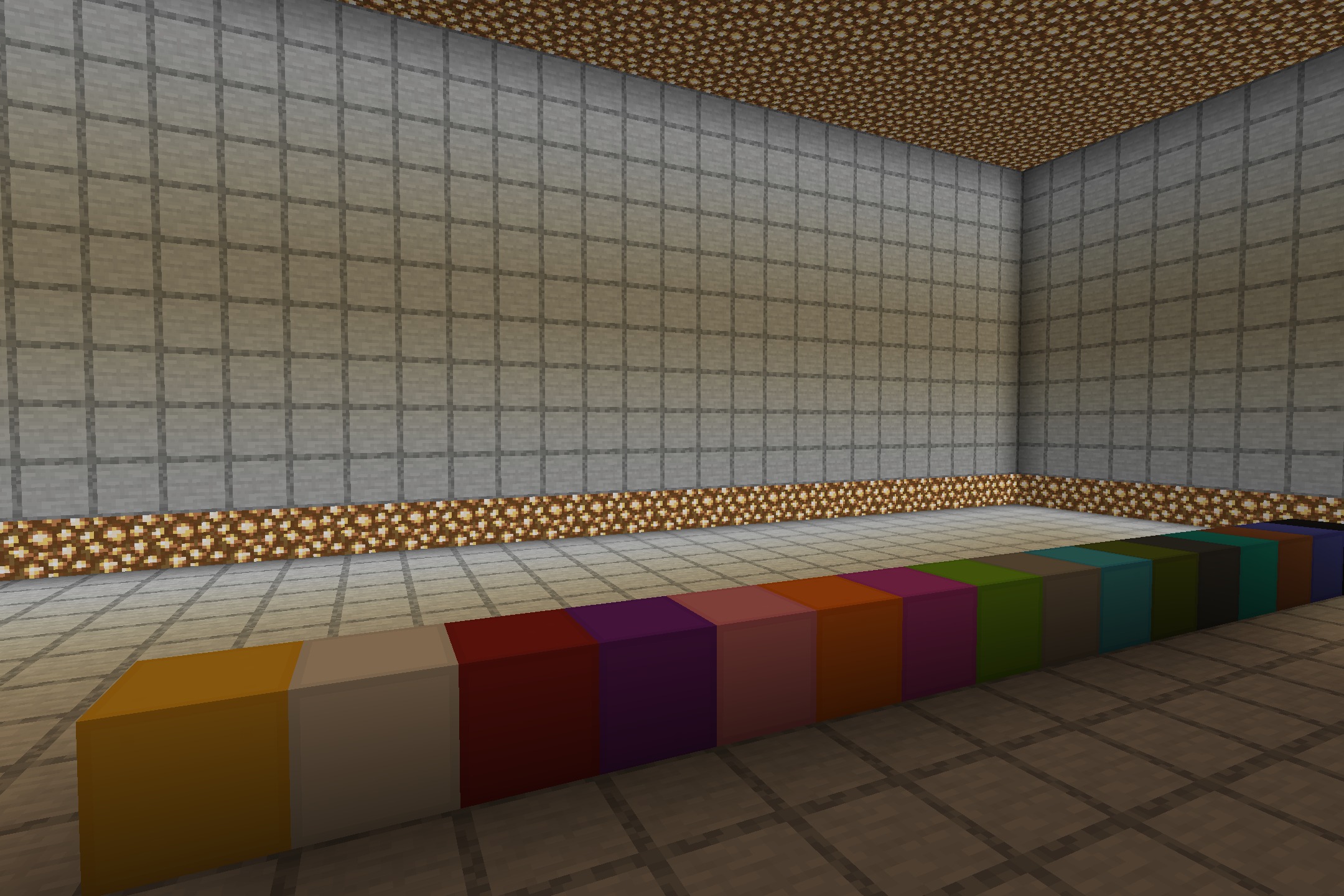 A row of colorful wool blocks inside a room with smooth textures