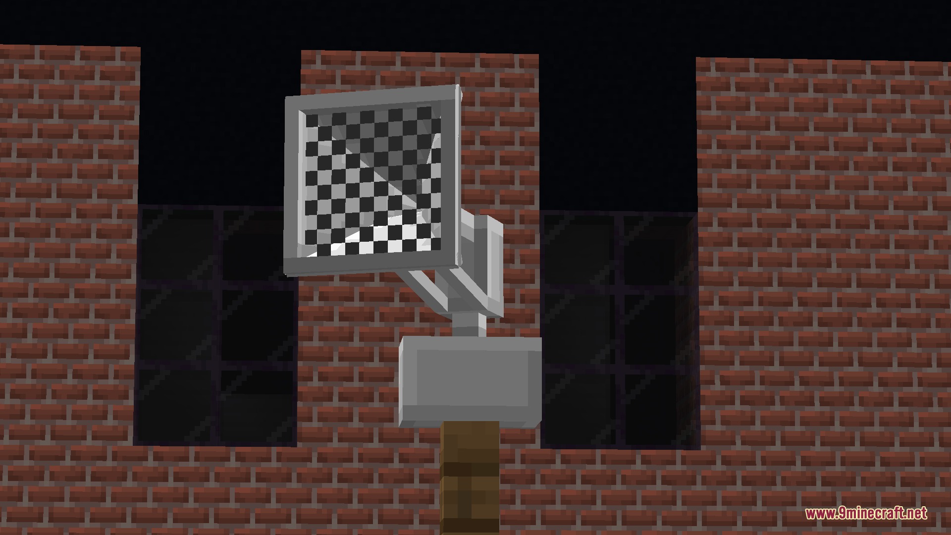 Sirencraft Mod Screenshot 5 A grey air raid siren with a checkered pattern mounted on a pole