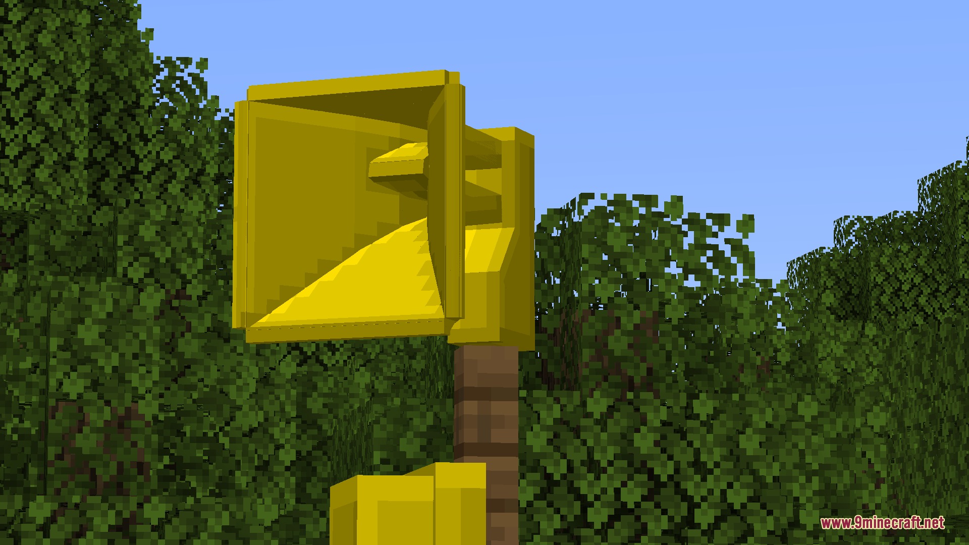 Sirencraft Mod Screenshot 8 A detailed view of a yellow air raid siren in a forest