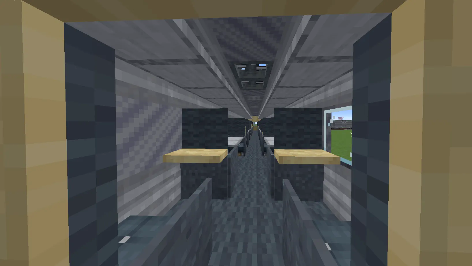 Sj X2000 High Speed Train Schematic Screenshots 2 Interior view of the Sj X2000 train showing passenger seating and wooden tables