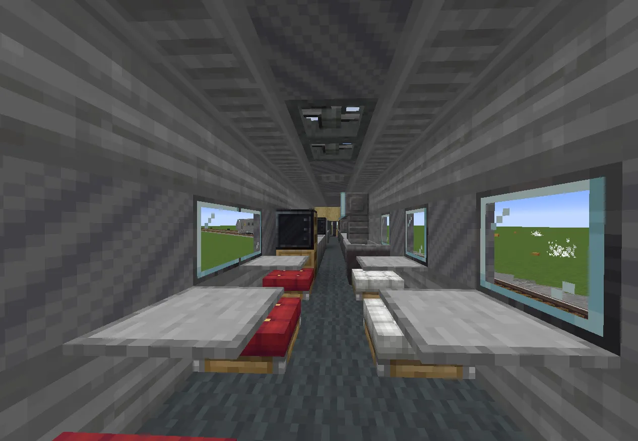 Sj X2000 High Speed Train Schematic Screenshots 3 Dining area inside a train car with red and white cushioned seating