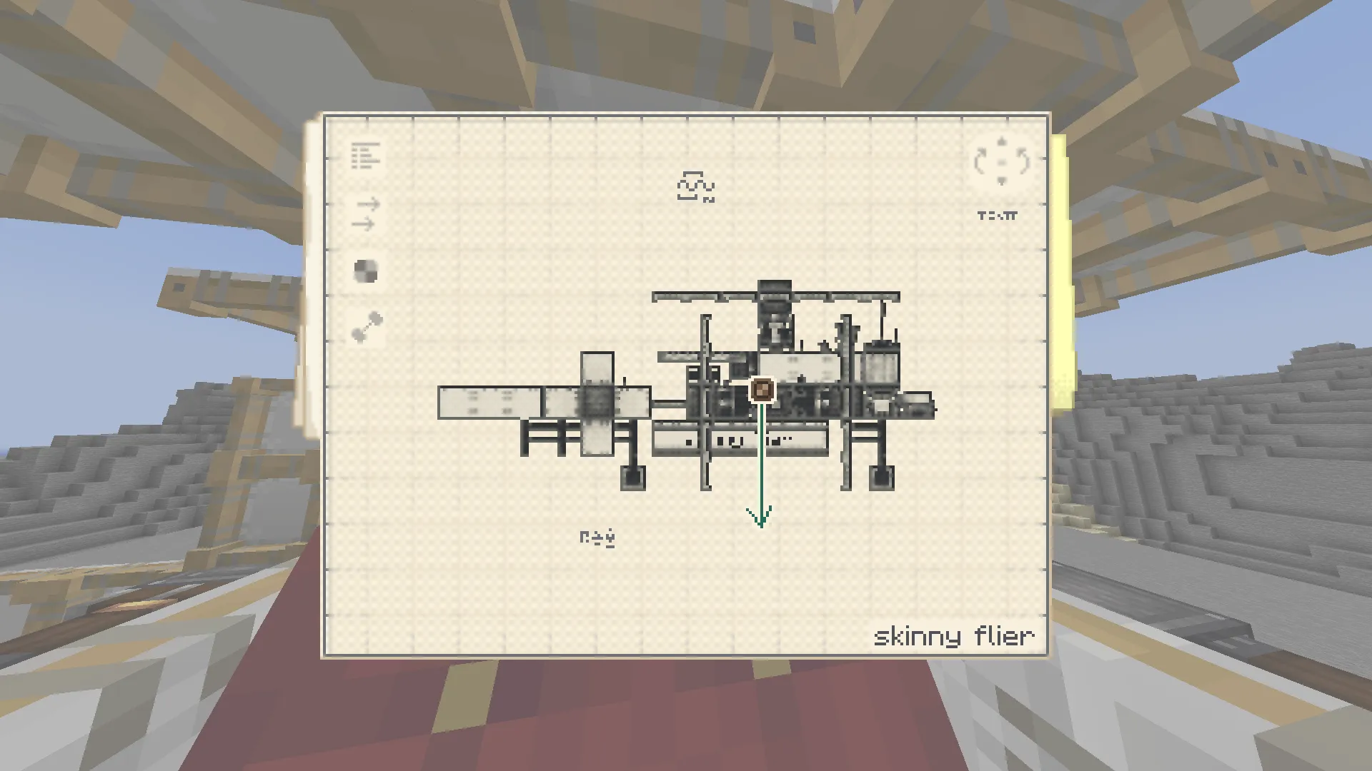 Skinny Flier Schematic Screenshots 3 A blueprint interface showing the technical design of a skinny flier drone